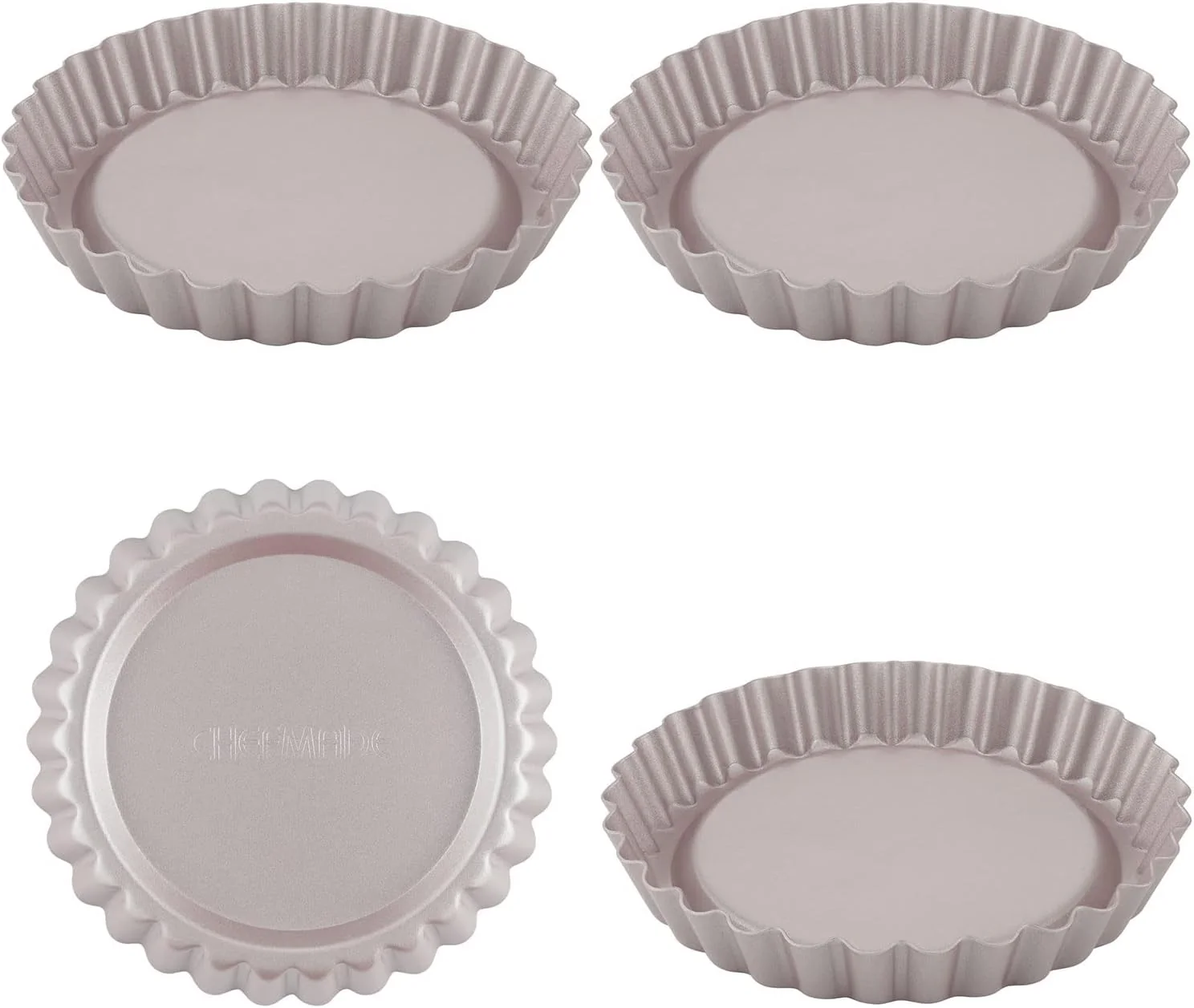 Pure CHEFMADE Mini Round Tart Pan Set 4-Inch 4Pcs Non-Stick Round Quiche Bakeware for Oven and Instant Pot Baking Champagne Gold Quality