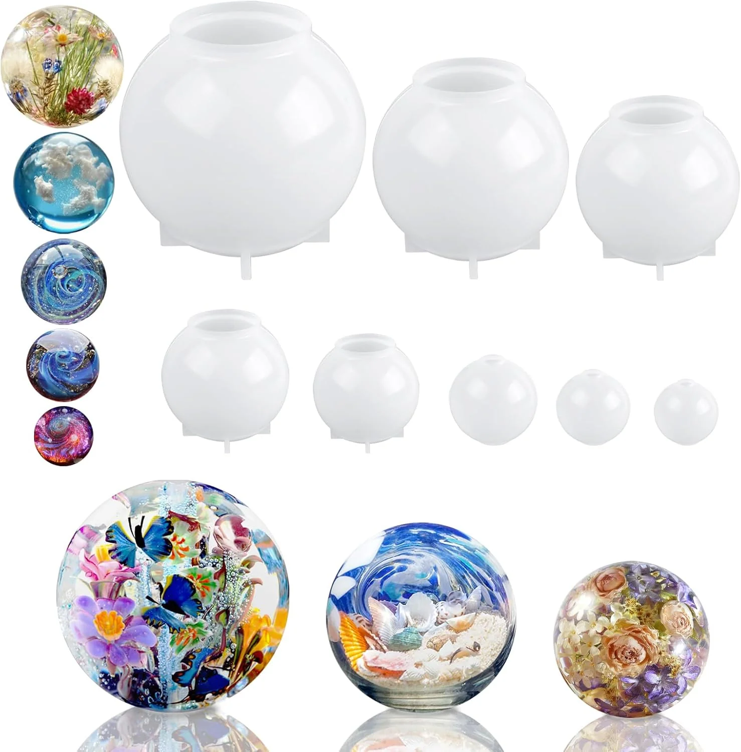 High-End Kisrel Sphere Resin Molds 8 PCS Sphere Silicone Mold Upgraded 3D Seamless Epoxy Molds，Large Ball Shape Flower Resin Mold for Home Decor Top-Quality