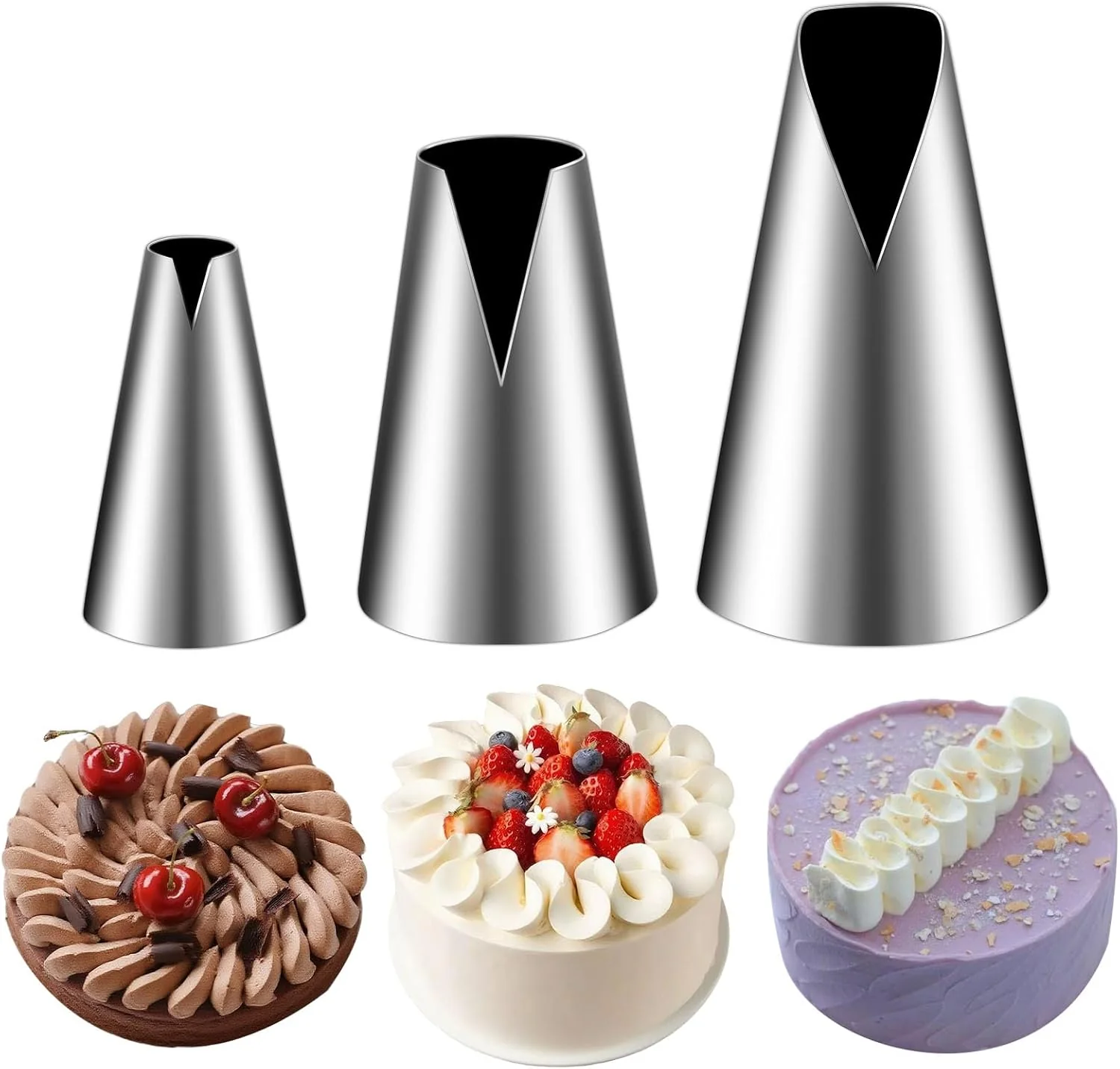 Contemporary Suuker 3 Pieces Russian Piping Tips Set V-shaped Wave Cake Decorating Nozzles Tips Piping Kit for Pastry Cupcakes Cakes Cookies Decorating Stainless Lightweight