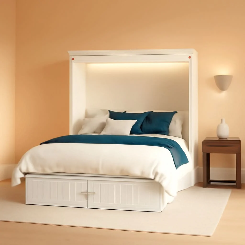 Convenient Queen Murphy Bed Chest With BuiltIn USB Charger White Smooth