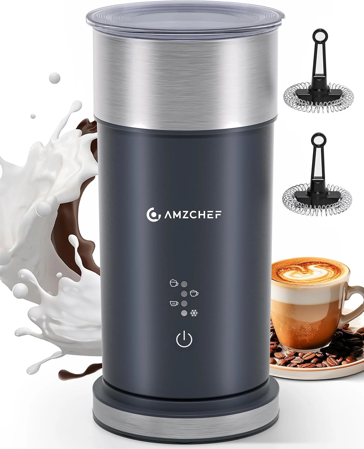 Fine IPX6 Waterproof Electric Milk Frother and Steamer – 4-in-1 Coffee Frother for Hot Cold Foam Single-Button Control Quick 80s Frothing User-Friendly