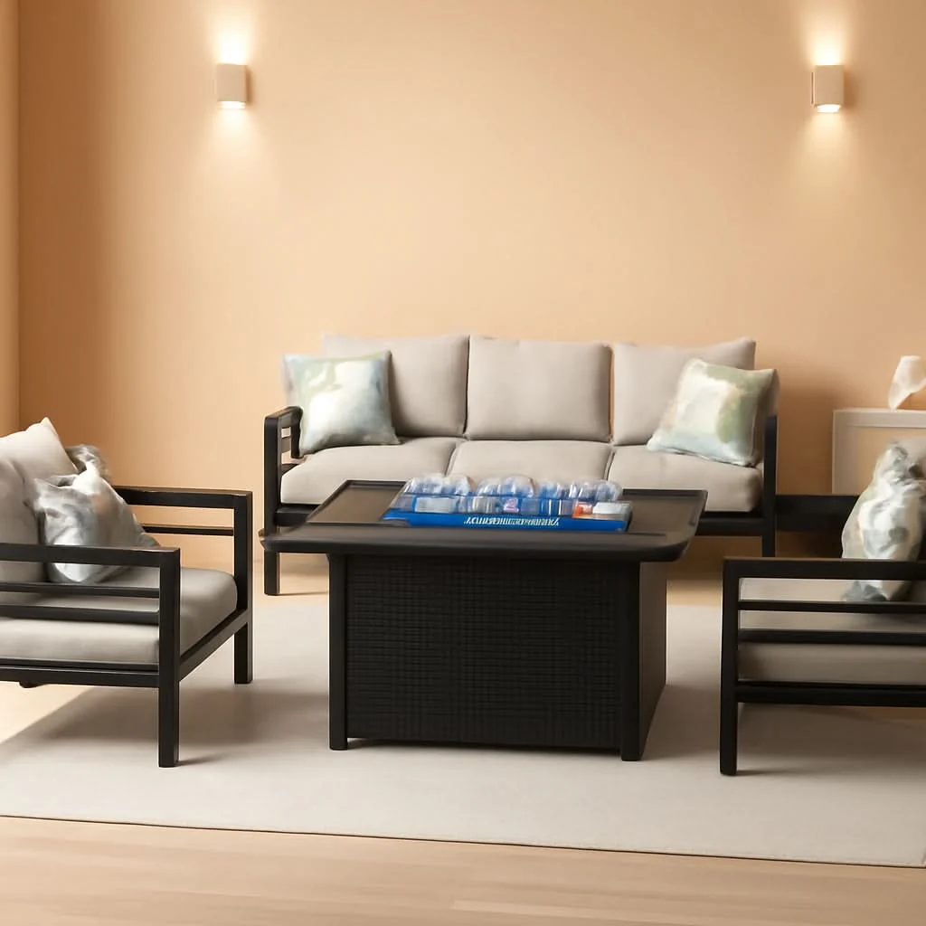 Lightweight Aluminum 5 Piece Patio Furniture Set With Fire Pit Table Quality