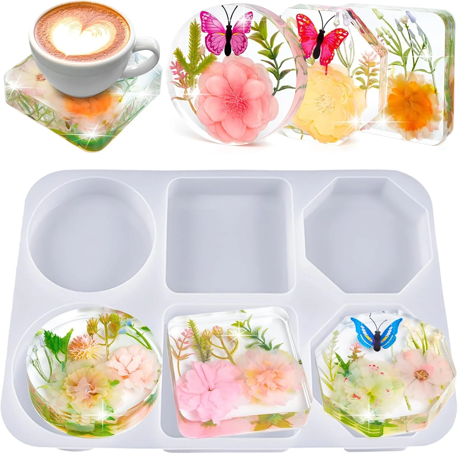 Quality Deep Coaster Resin Molds Silicone Octagon Round Square Silicone Molds for Resin Epoxy Resin Casting Craft Mold for Flower Preservation DIY Art Long-Lasting
