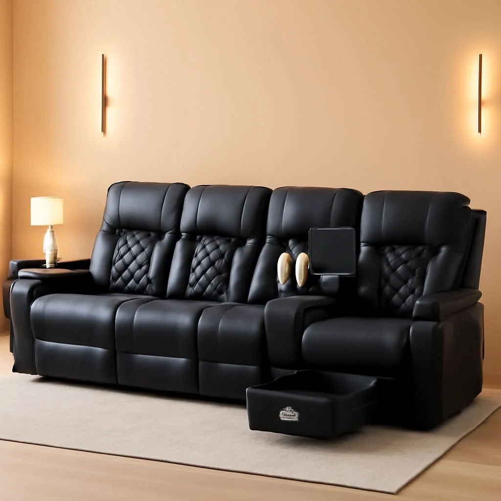 Carefully Designed 4 Seat Recliner Sofa With USB Ports And Storage Console Practical