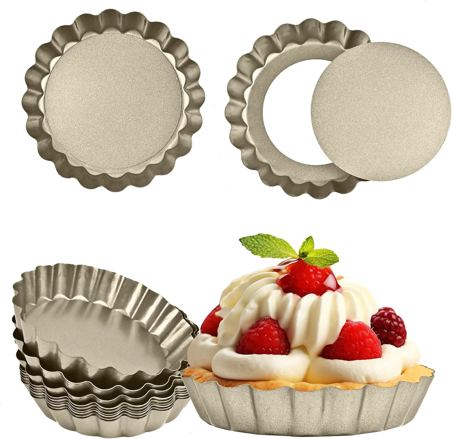 Innovative RICHSC-PAN Mini Tart Pan 12PCS 4 Inch Tart Pan Removable Bottom Non-Stick. Original