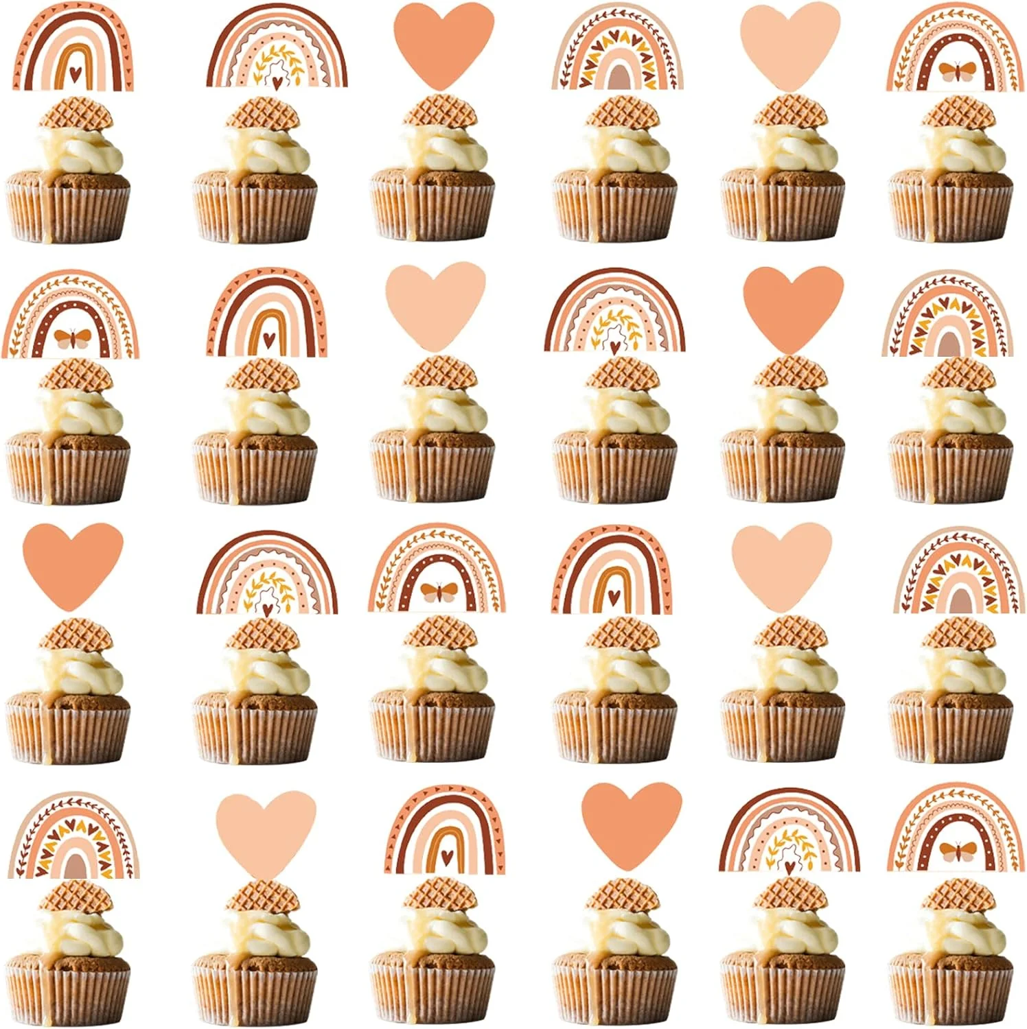 First-Class 48 Pcs Boho Rainbow Party Cupcake Toppers for Boho Rainbow Birthday Party Decorations Modern