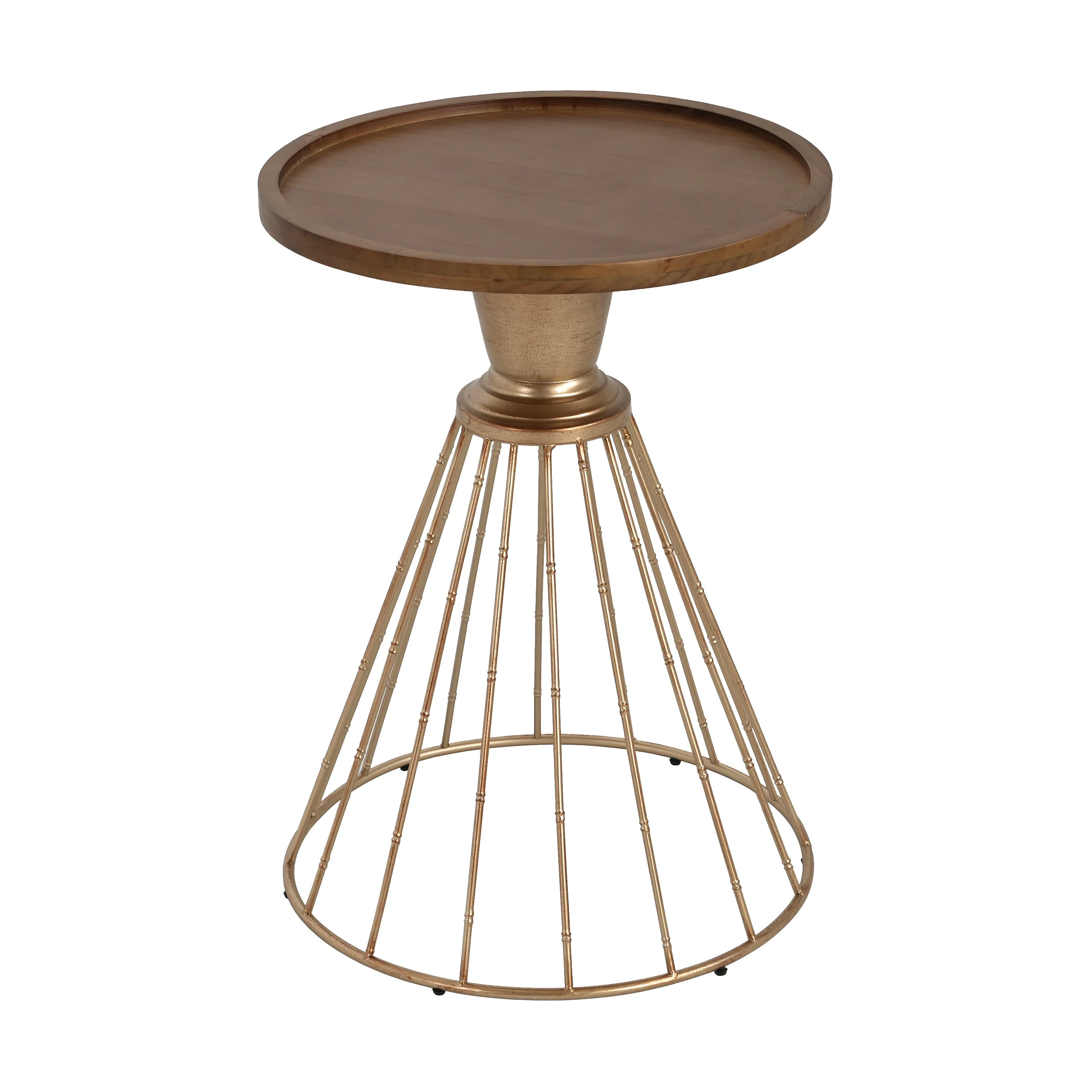 Expertly Made Hollow Edge Retro Art Pine Side Table with Antique Gold and Natural Color Unique