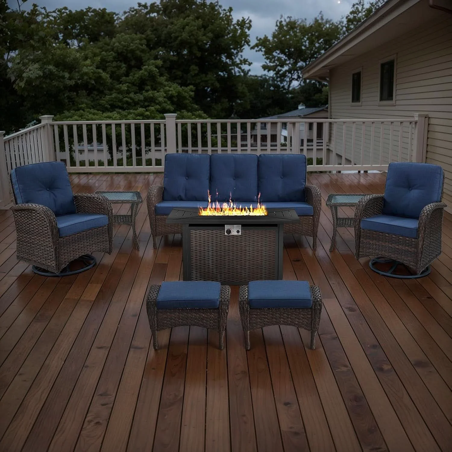 Natural 8 Piece Patio Set With 50000 BTU Propane Fire Pit Table Comfortable