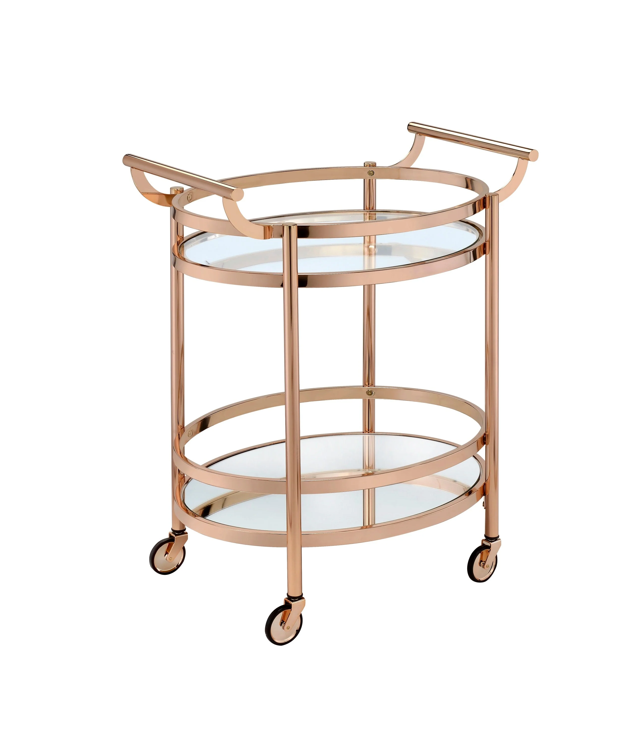 Exclusive Lakelyn Clear Glass Rose Gold Finish Serving Cart Genuine