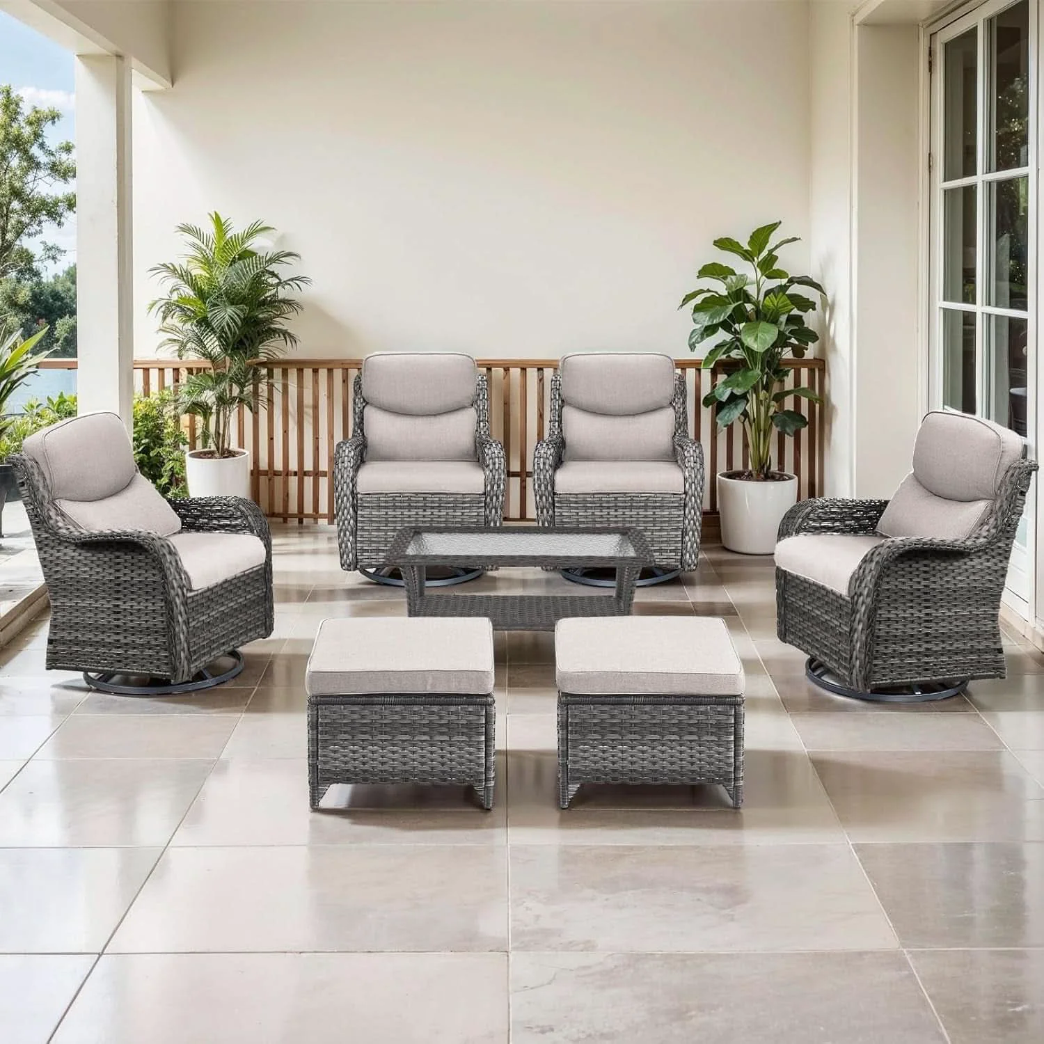 User-Friendly Swivel Rocker Patio Chairs Set with Cozy Coffee Table Contemporary