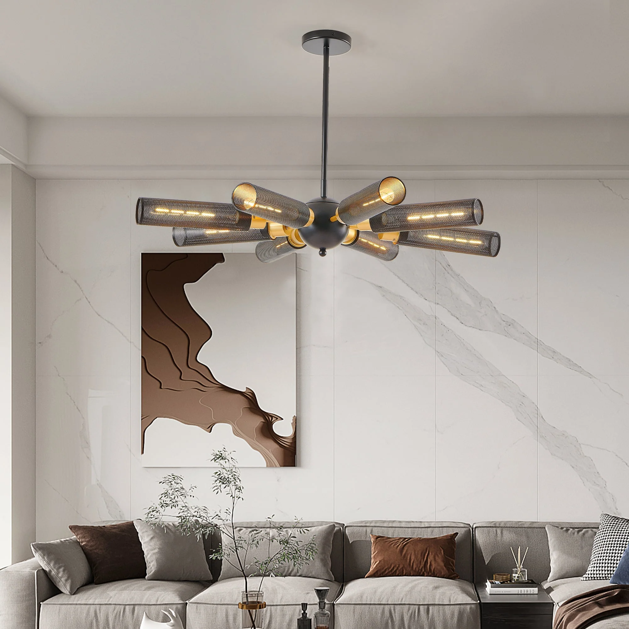 Powerful 34′ Modern Industrial Sputnik 8-Light Chandelier Smart