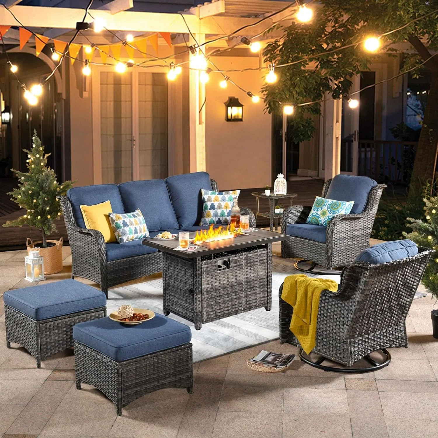 Optimized Seven Piece Outdoor Patio Furniture Set with Fire Pit Refined