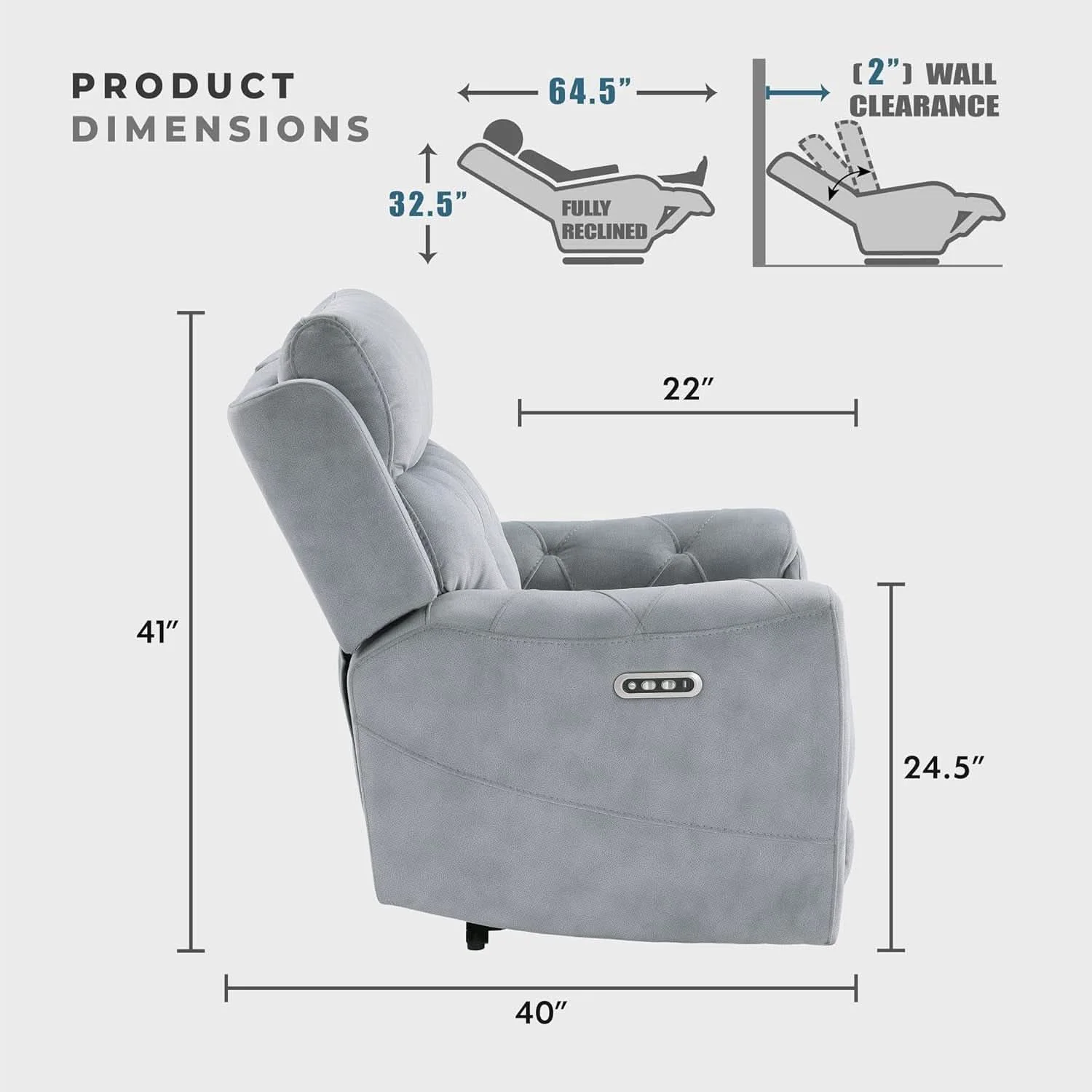 Carefully Designed Power Double Reclining Sofa Gray Microfiber Cushioned Long-Lasting