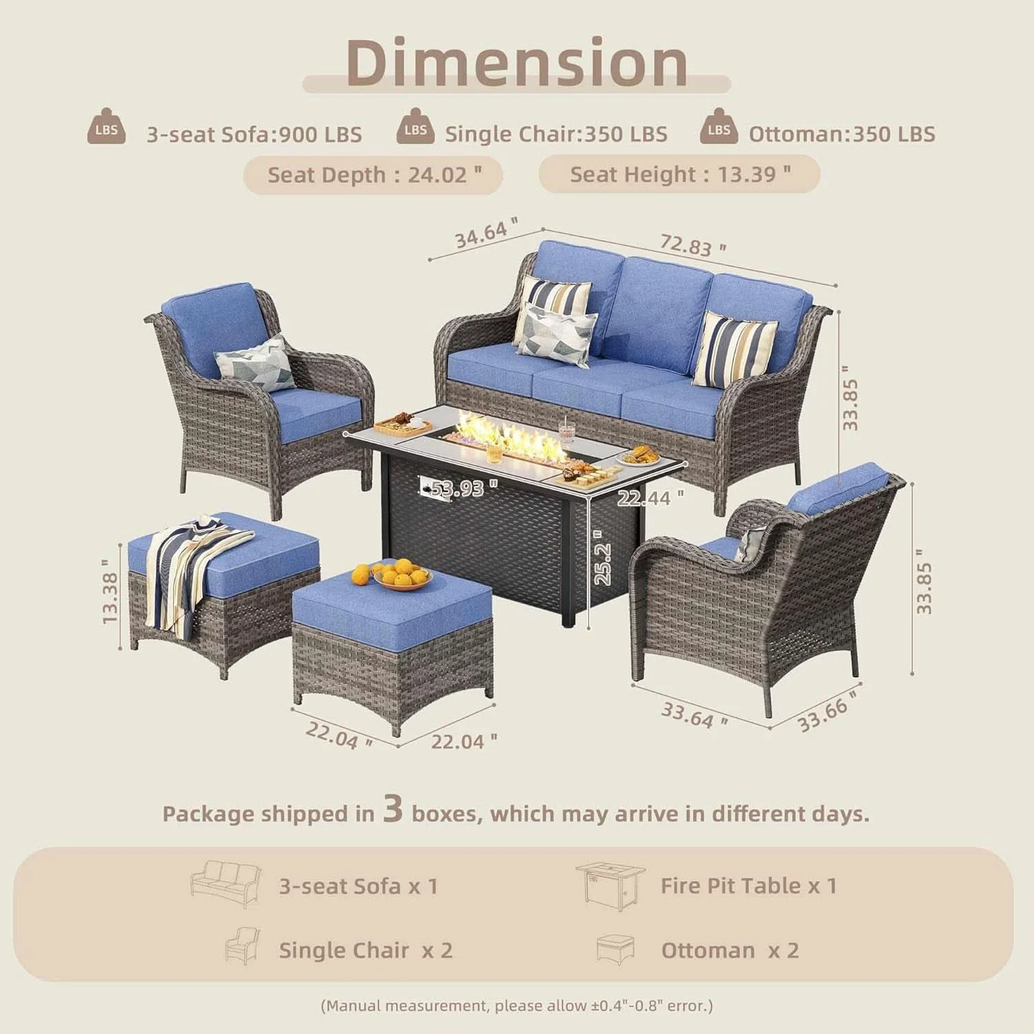 Superior Patio Furniture Set With 53 Inch Gas Fire Pit Table Selected