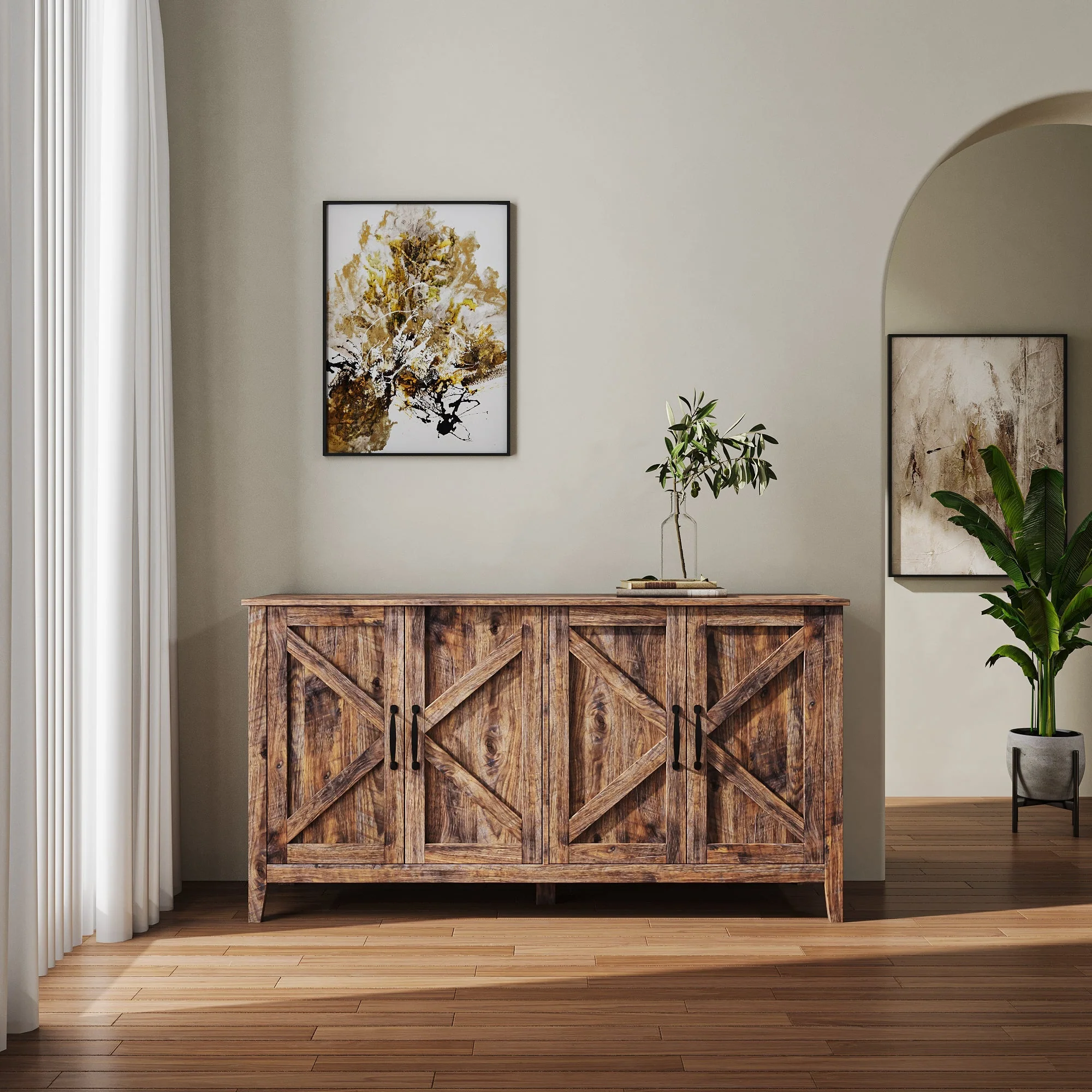 Healthy Cabinet with 4 Doors and 4 Open Shelves standing Sideboard Selected