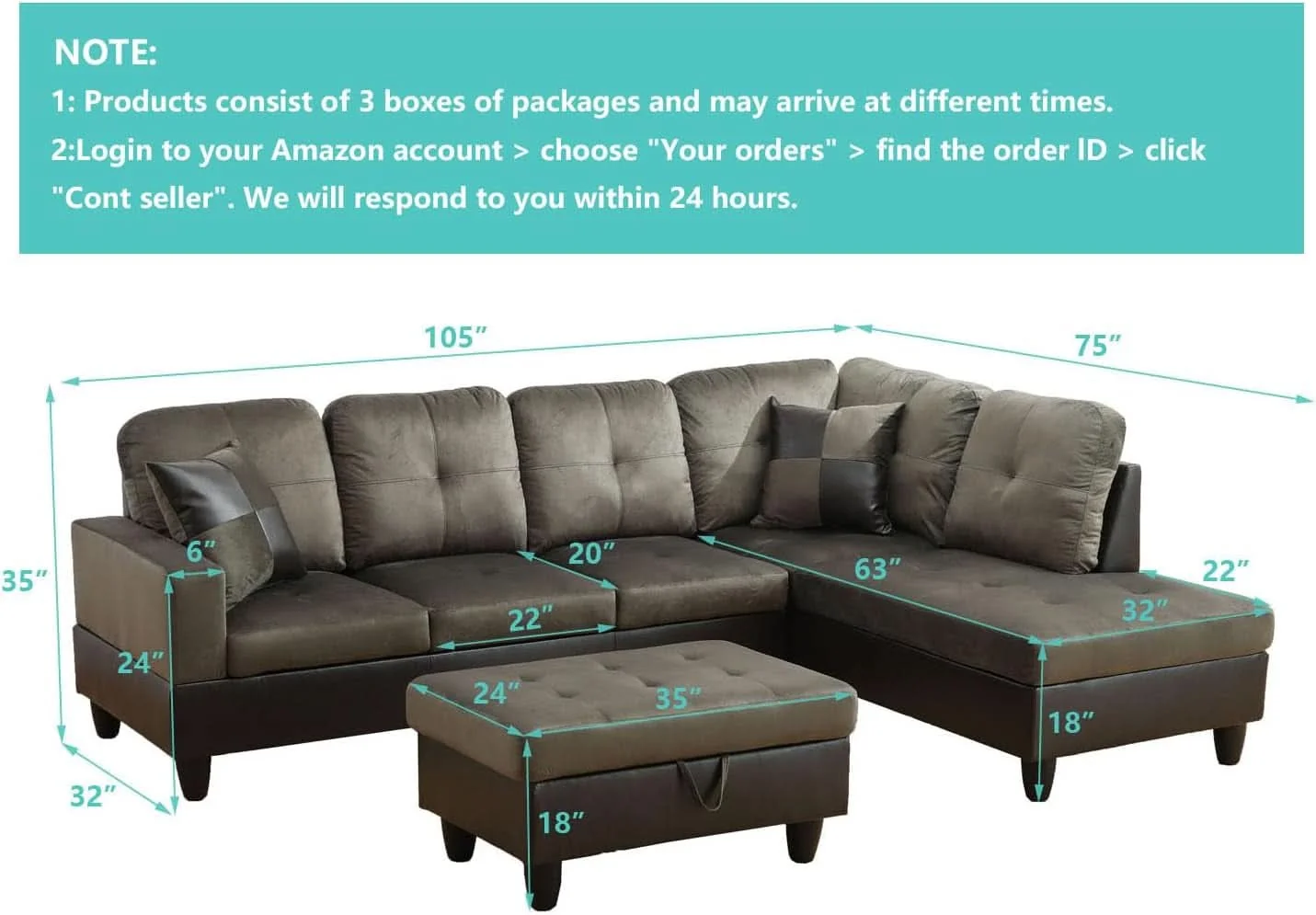 Premium Taupe 105 Inch L Shaped Sectional Sofa With Storage Ottoman Reliable