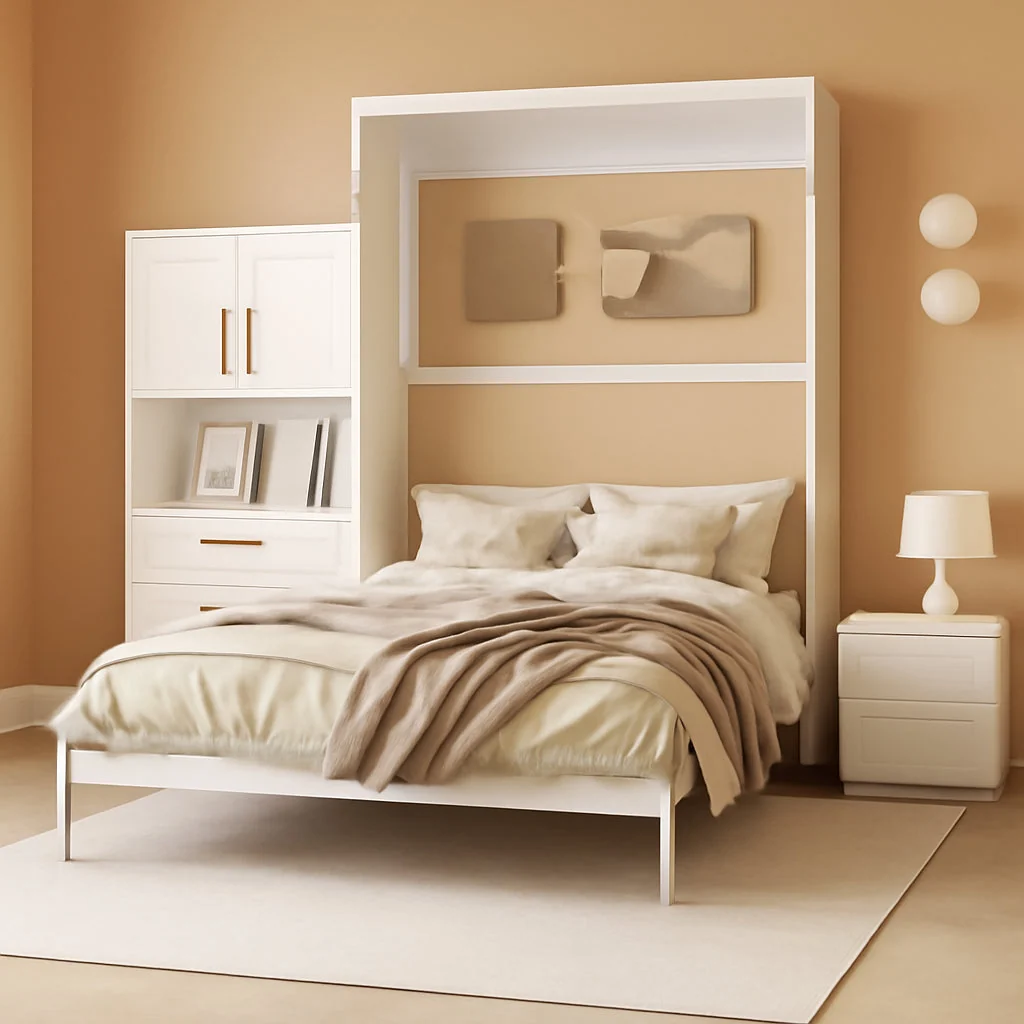 Selected White Queen Murphy Cabinet Bed With Desk Storage Solutions Detailed