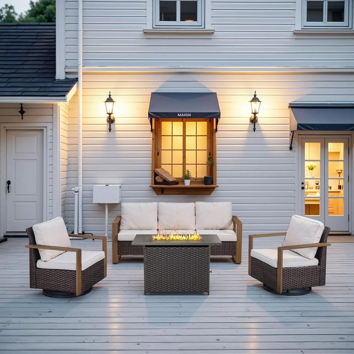 Soft 4 Piece Patio Set With 41 Inch Propane Fire Pit Table And Swivel Glide Modern