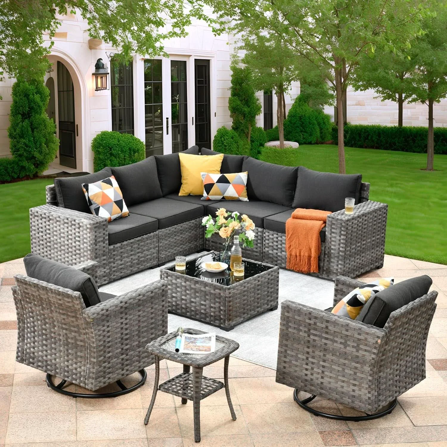 Elegant Modern 9 Piece Outdoor Wicker Sectional Sofa Set Proven