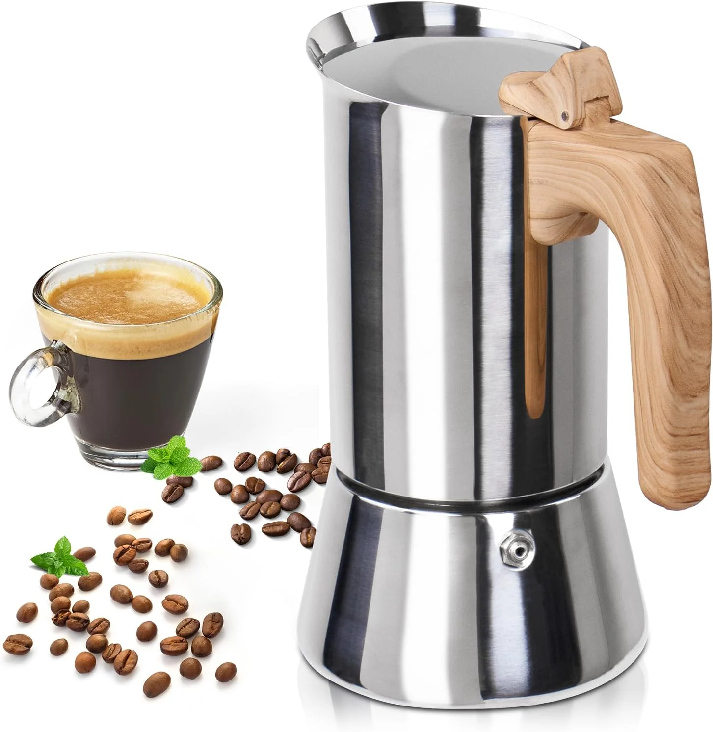 World-Class Uncoated 4 Cup Moka Pot 304 Thickened Stainless Steel Coffee Maker Stovetop Espresso Coffeemaker Italian Classic Style Brewing Greca Cafe Mocha Machine for Cafeteras Camping Travel Home 200ml 6.6oz Premium Material