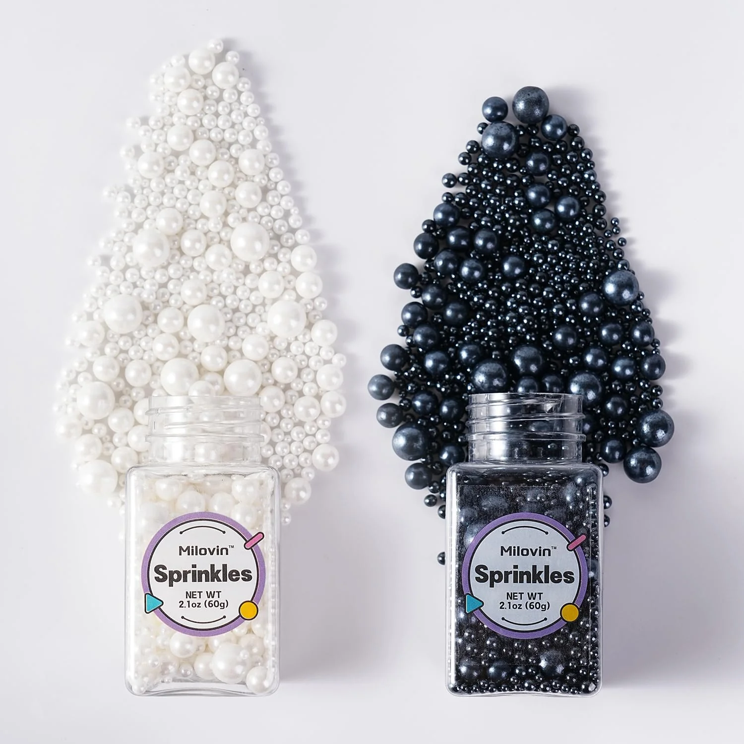 Detailed Edible Black and White Sprinkles White Pearl Sprinkles Black Sugar Pearls Edible Pearls for Cake Decorating Cupcakes Ice Cream Toppers Macarons and Cookies 4.23oz Clean