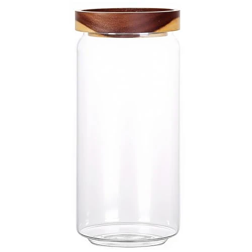 Solid 960ML 32Oz Clear Cute Glass Storage Canister Holder with Stackable Airtight Wood Lid User-Friendly