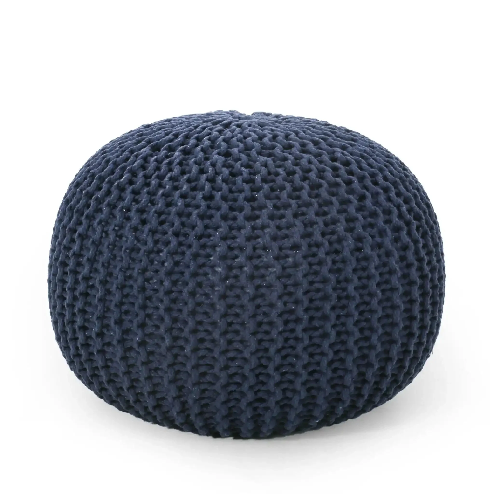 Sustainable Bordeaux Knitted Cotton Round Pouf Ottoman Floor Cushion Premium