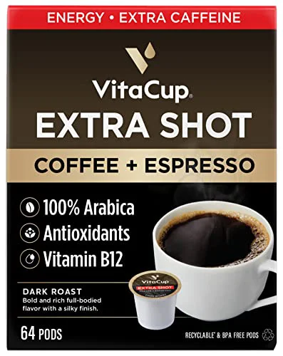 Premium Extra Shot High Caffeine Dark Roast Coffee Pods 64 Count Excellent