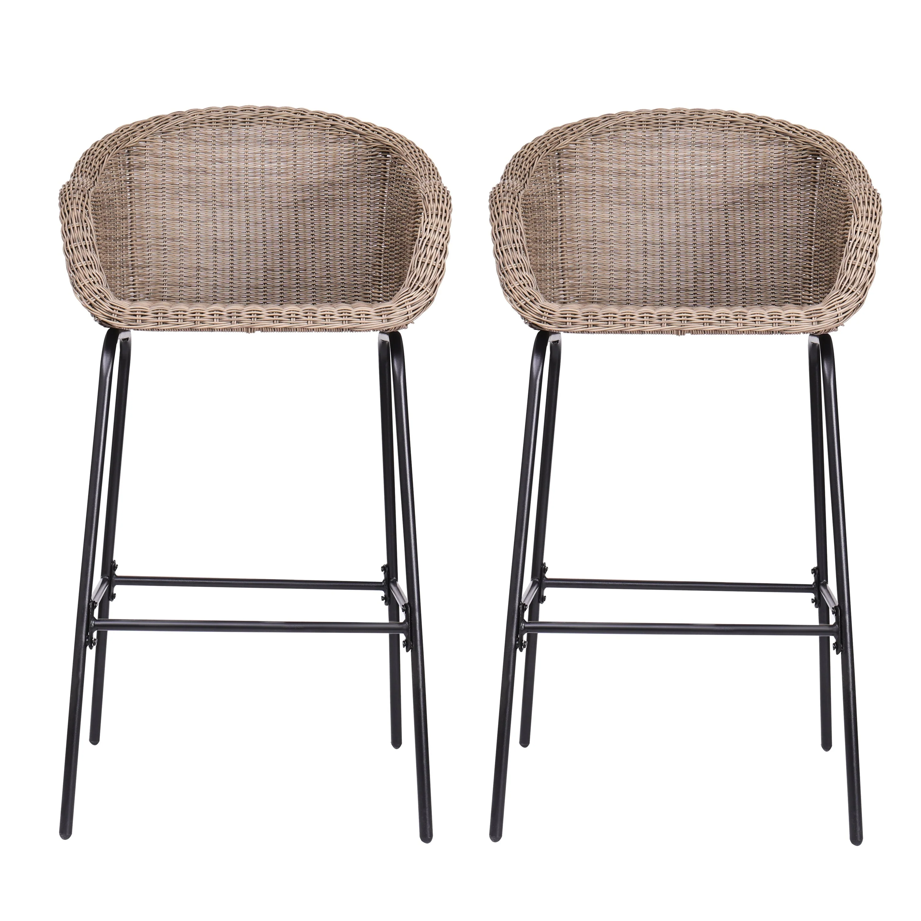 Fine Ladd Outdoor Metal Wicker Barstool Set of 2 Official