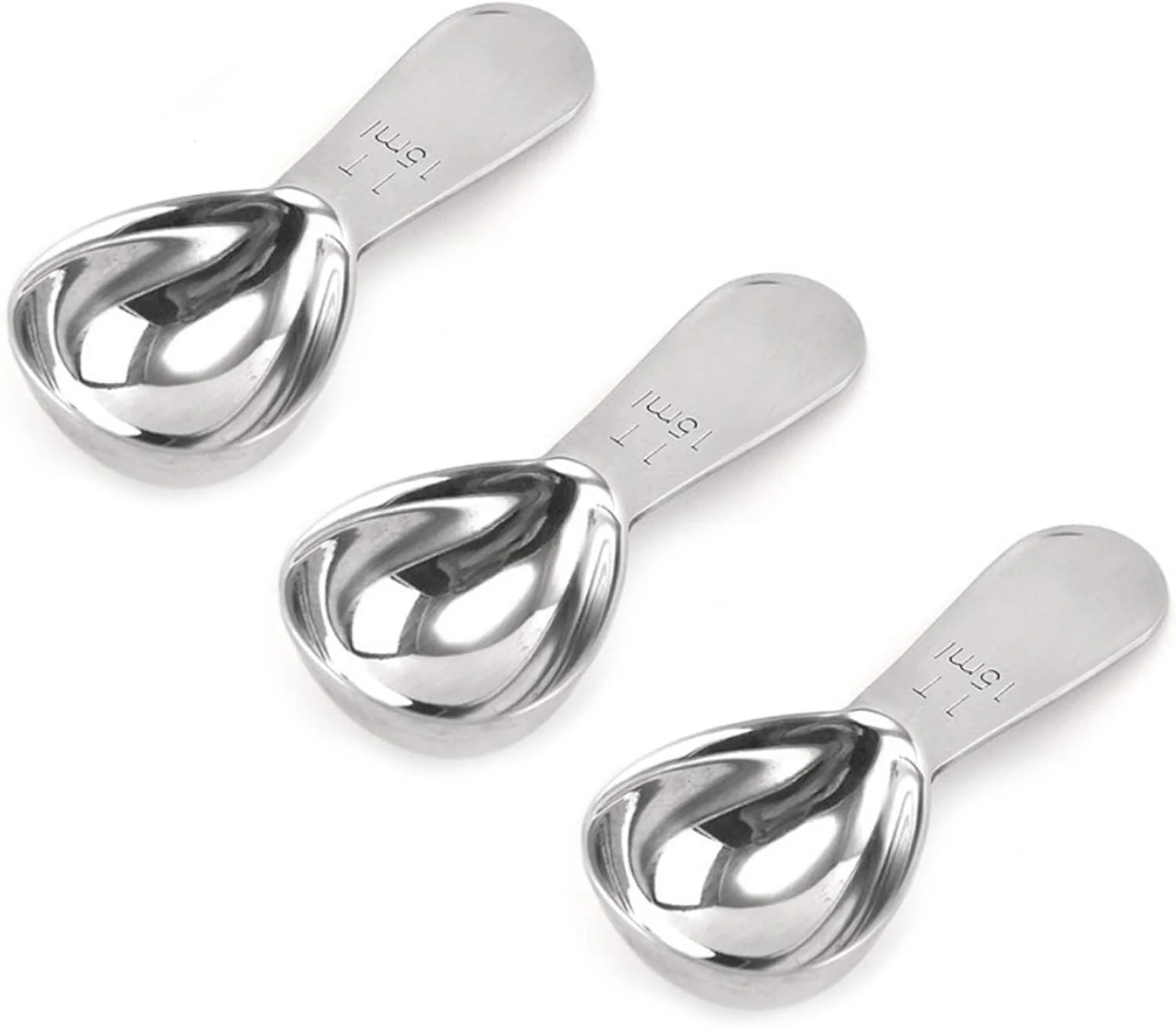 Modern coffee scoop 3-piece set Stainless steel tablespoon measure spoon Coffee scoop 1 tablespoon 15 ml silver Suitable for ground coffee Milk Carefully Designed