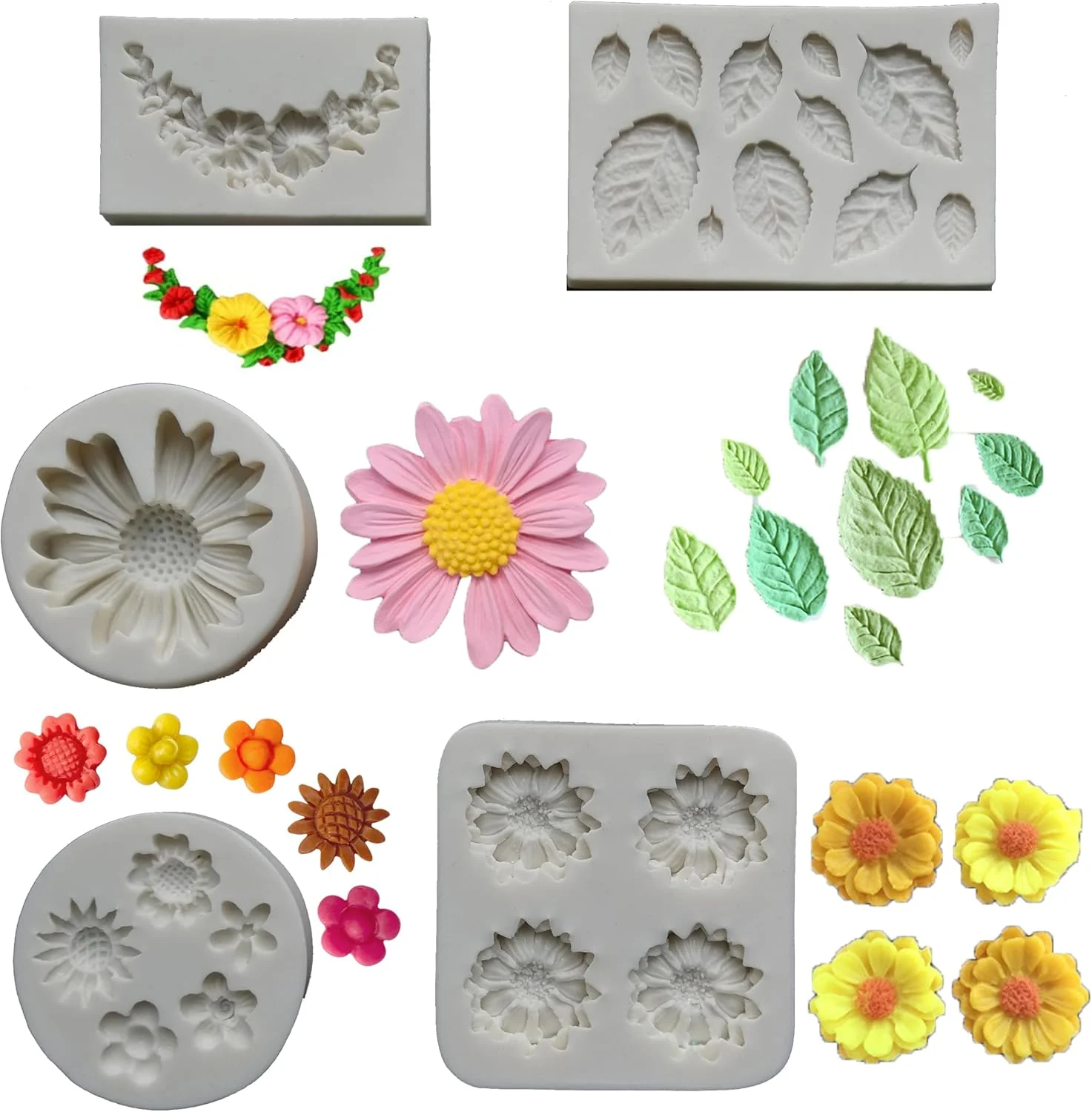 Fashionable Small Lovely items Silicone Fondant Molds Set For Cake Topper Gumpaste Candy Chocolate Polymer Clay and More Flowers Leaves Original Design