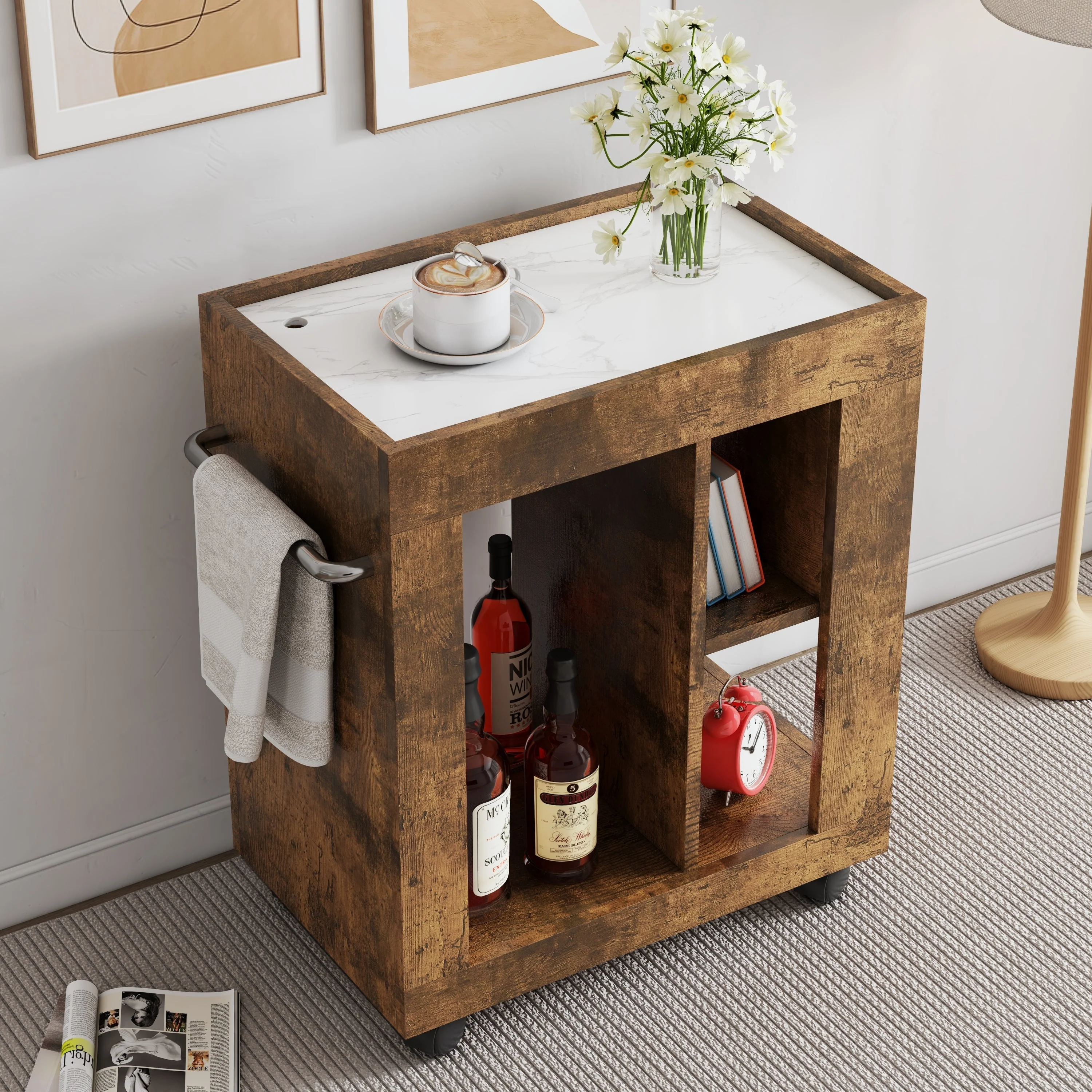 Green Mid-century Modern Style Movable Side Cabinet Sustainable