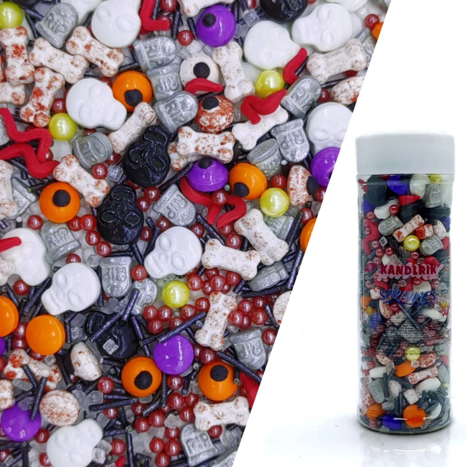 Recyclable Halloween Sprinkles Mixed Color Eyes amp Gravestones amp Bones amp Skull Cake Decorations Topper Edible Themed Sprinkles For Cookie Decorating Chocolate Desserts Cupcakes Ice Cream 4.58OZ Flexible