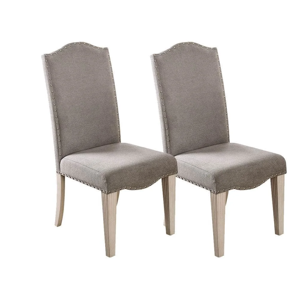 Outstanding Upholstered Dining Chair with Nailhead Trim and Camel Back – Set of 2 Prestigious