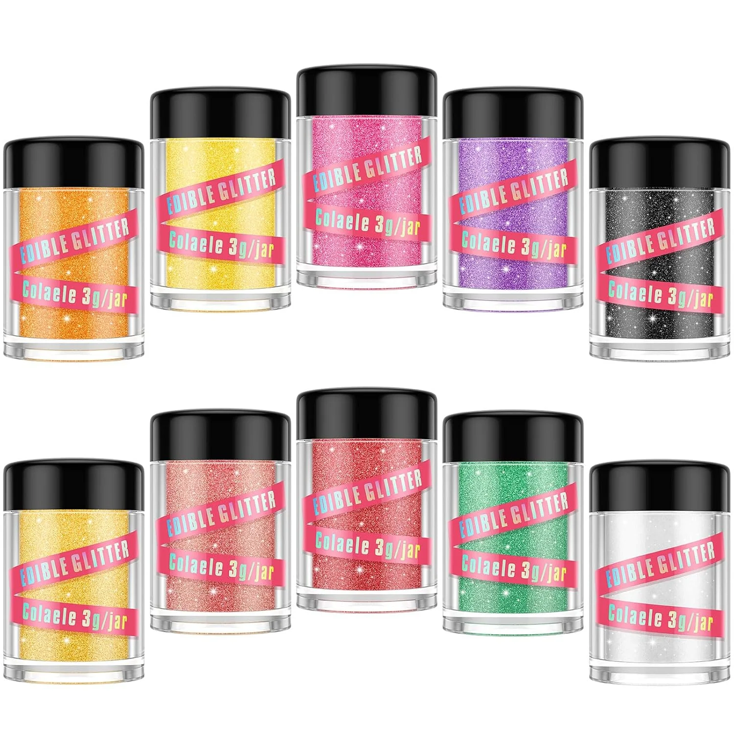 Efficient Edible Glitter for Cakes Drinks Luster Dust Set – Colaele 10 Colors Shimmering Disco Glitter Food Grade Metallic Food Coloring Powder Sprinkling for Casual