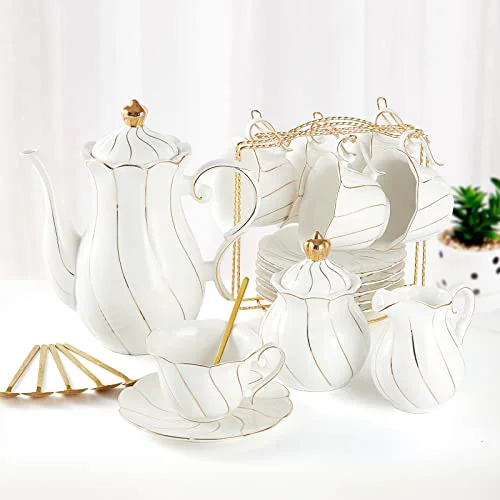 Expertly Made 22 pcs White Porcelain Tea Set for 6 22 Count Relaxed