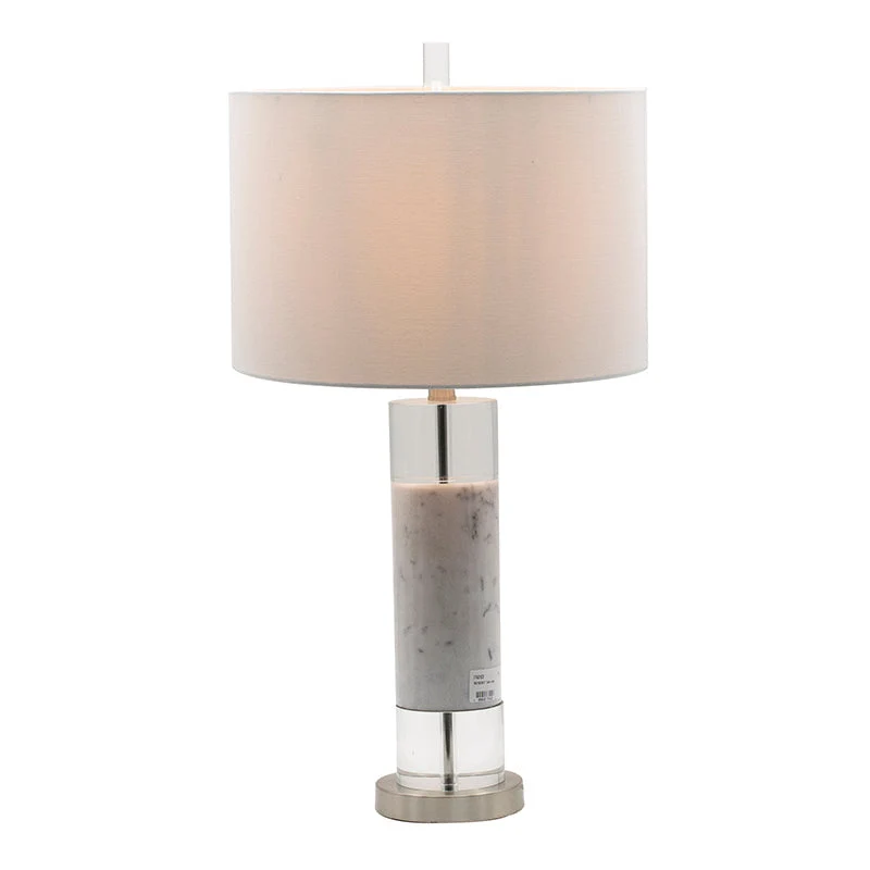 Outstanding Sculpted Marble Crystal Cylinder Table Lamp Prestigious