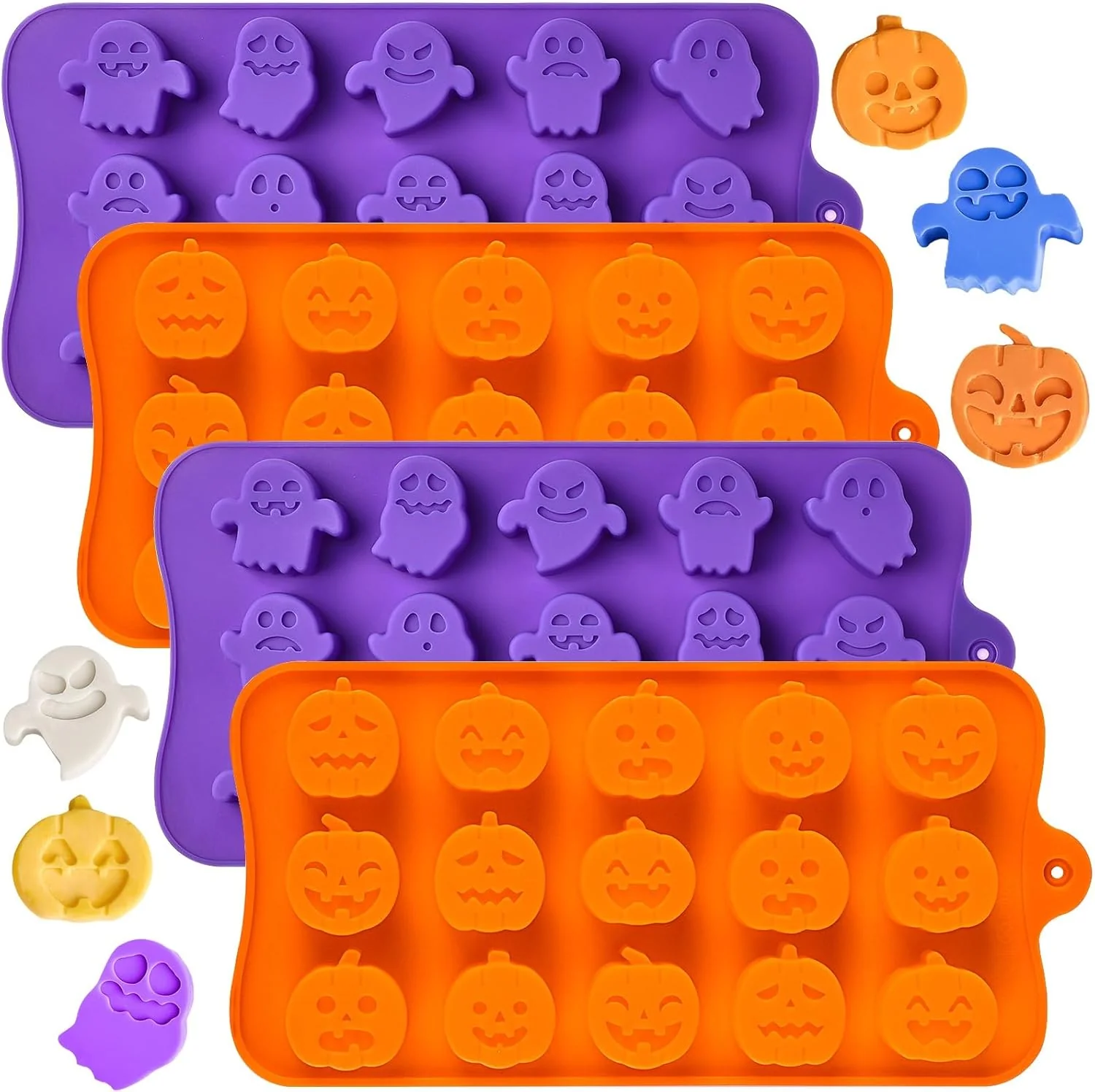 Traditional Joersh Halloween Chocolate Silicone Molds 4PCS Pumpkin Ghost Shaped Candy Mold Non Stick Baking Pan for DIY Chocolate Fondant Jello Gummy Candy Stylish