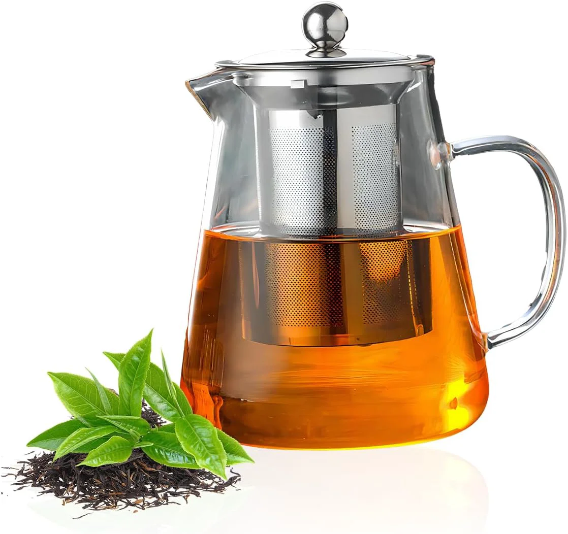 Efficient 1300ml 44oz Glass Teapot with Removable Infuser – Stovetop Safe High Borosilicate Clear Teapot for Loose Leaf Tea Blooming Tea Home Office Use Sophisticated