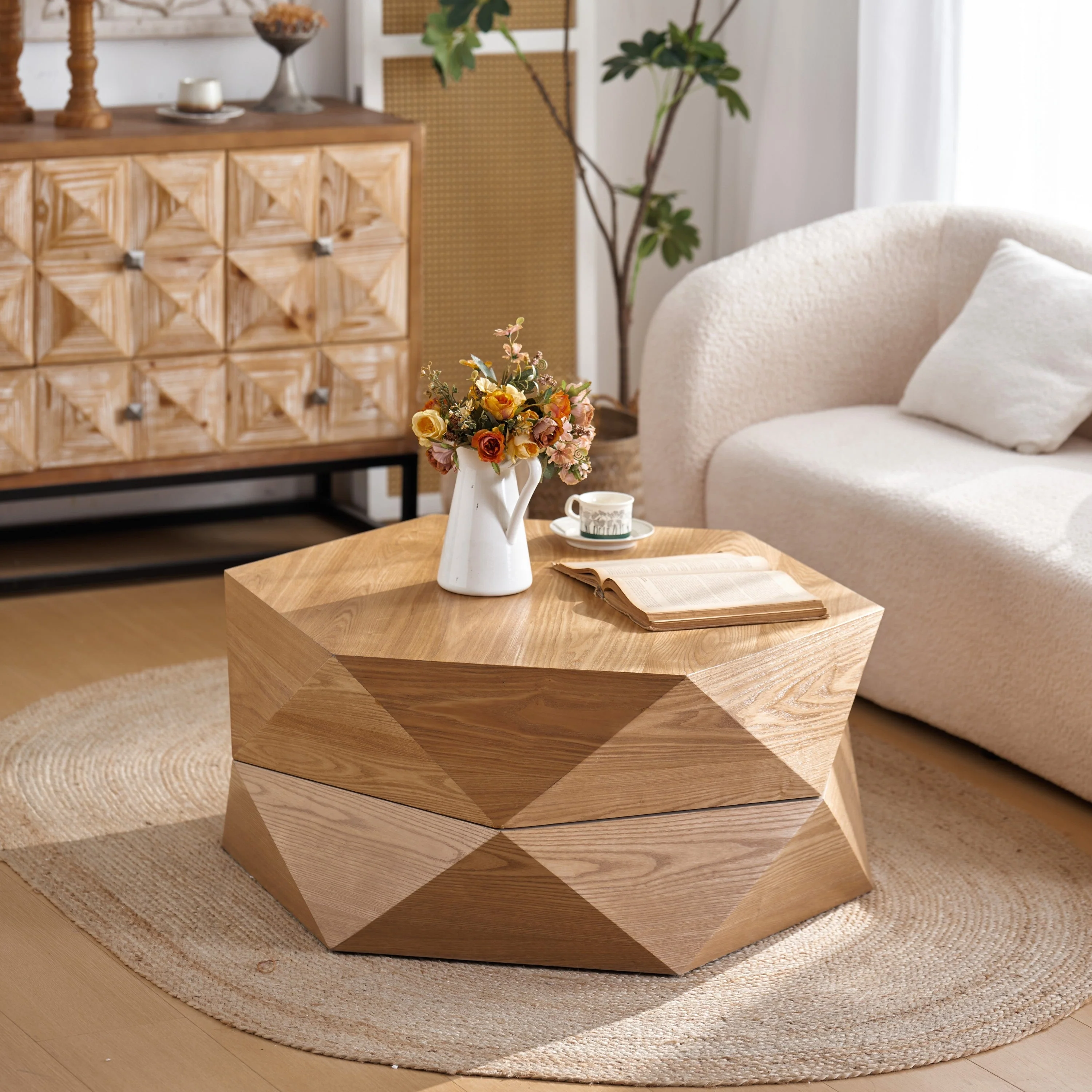 Top-Quality 36.61” Retro Style Polygon Flip Top Coffee Table Fast