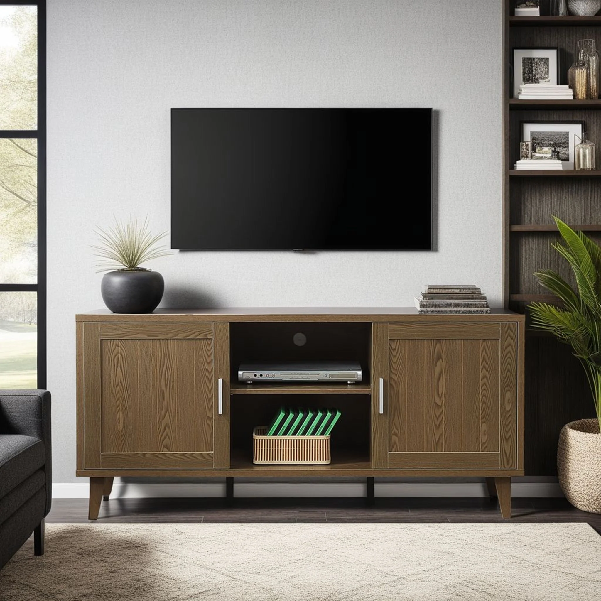 Premium Modern 60 Inch TV Stand in Classic Walnut Finish Exceptional