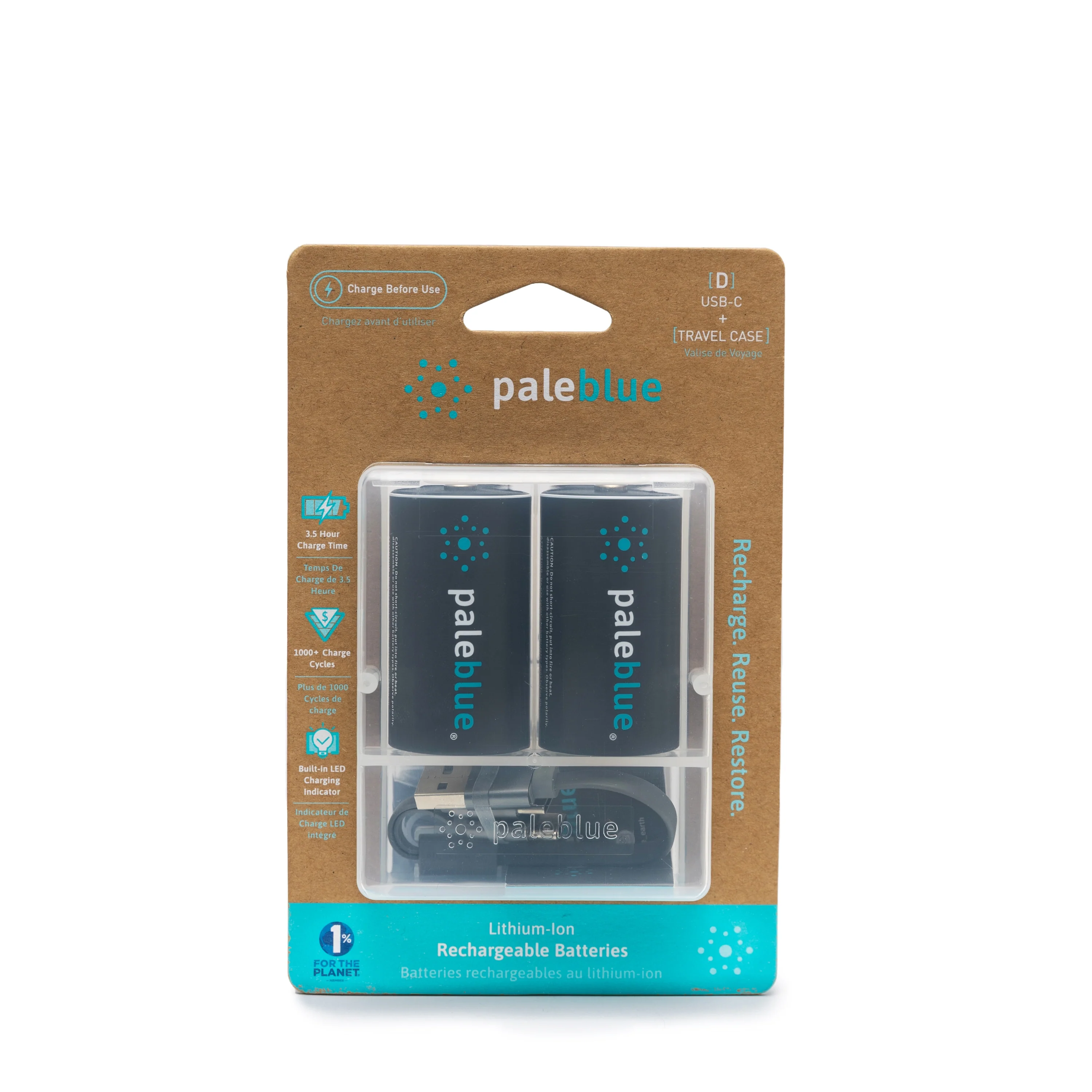 Practical Paleblue Rechargeable D Batteries with USB-C Natural