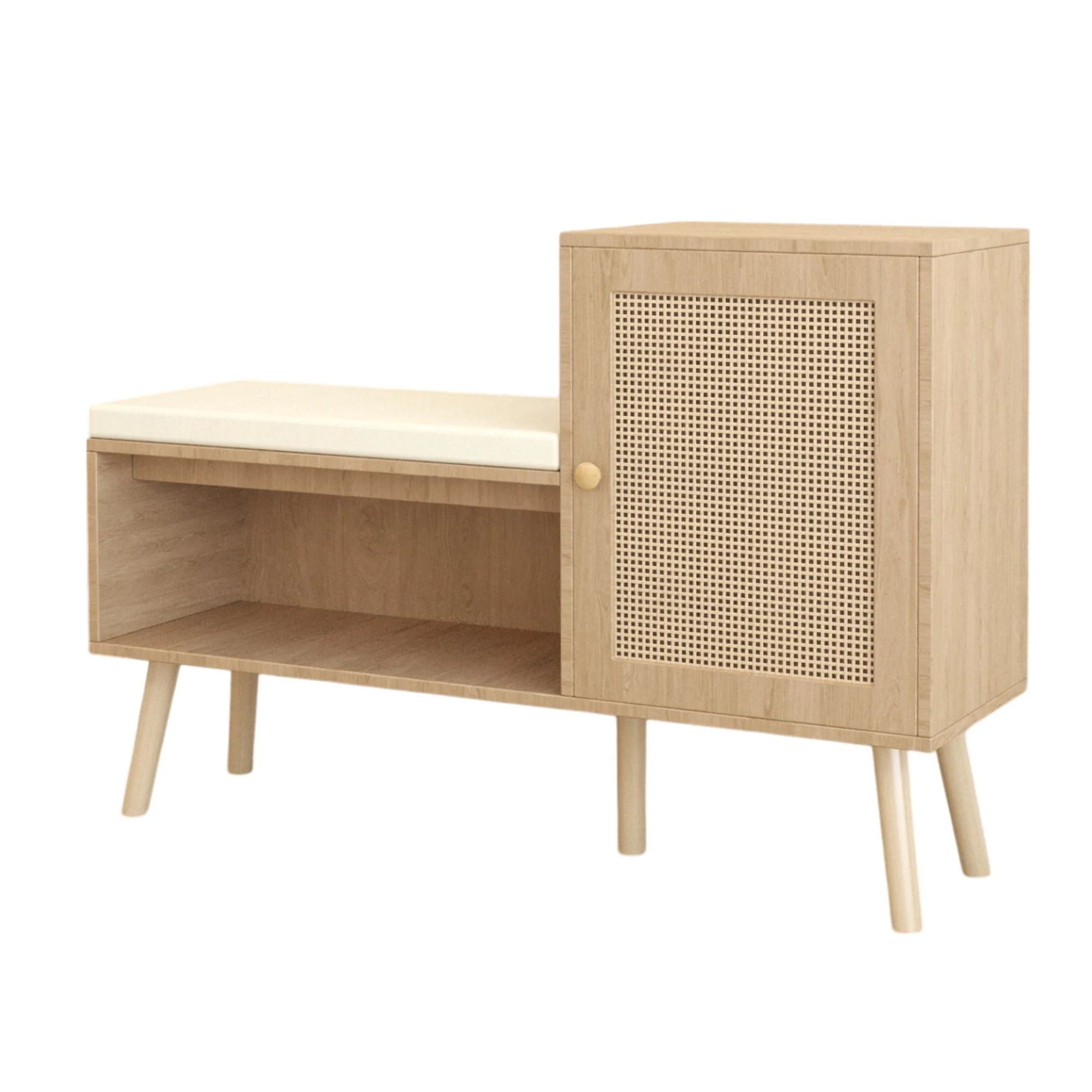 World-Class 2 In 1 Shoe Storage Bench With Adjustable Shelves – Antique Natural Rattan Relaxed