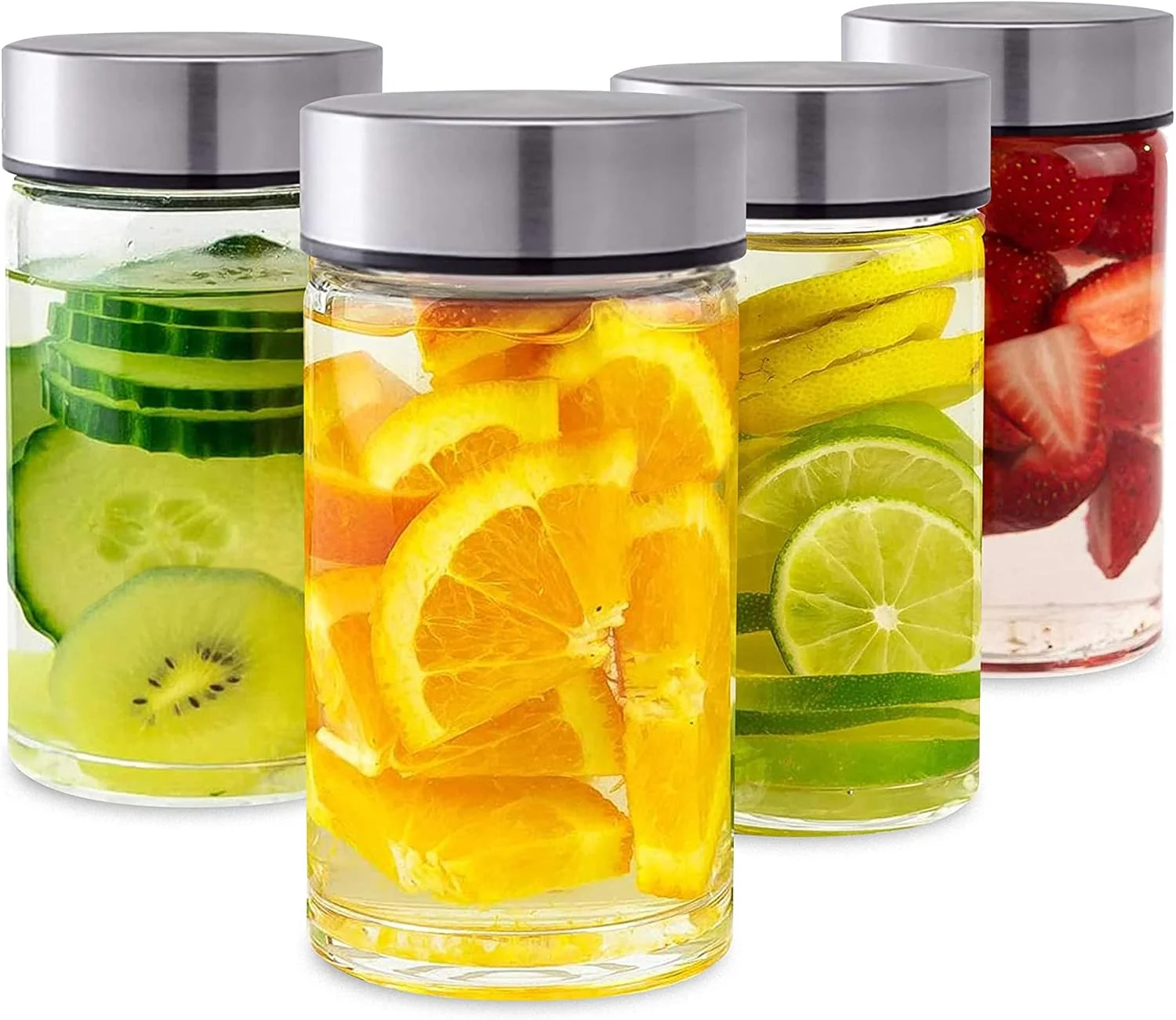 Responsible Juice Bottles – 4 Pack Wide Mouth Glass Bottles with Lids – for Juicing Smoothies Infused Water Beverage Storage – 10oz BPA Functional