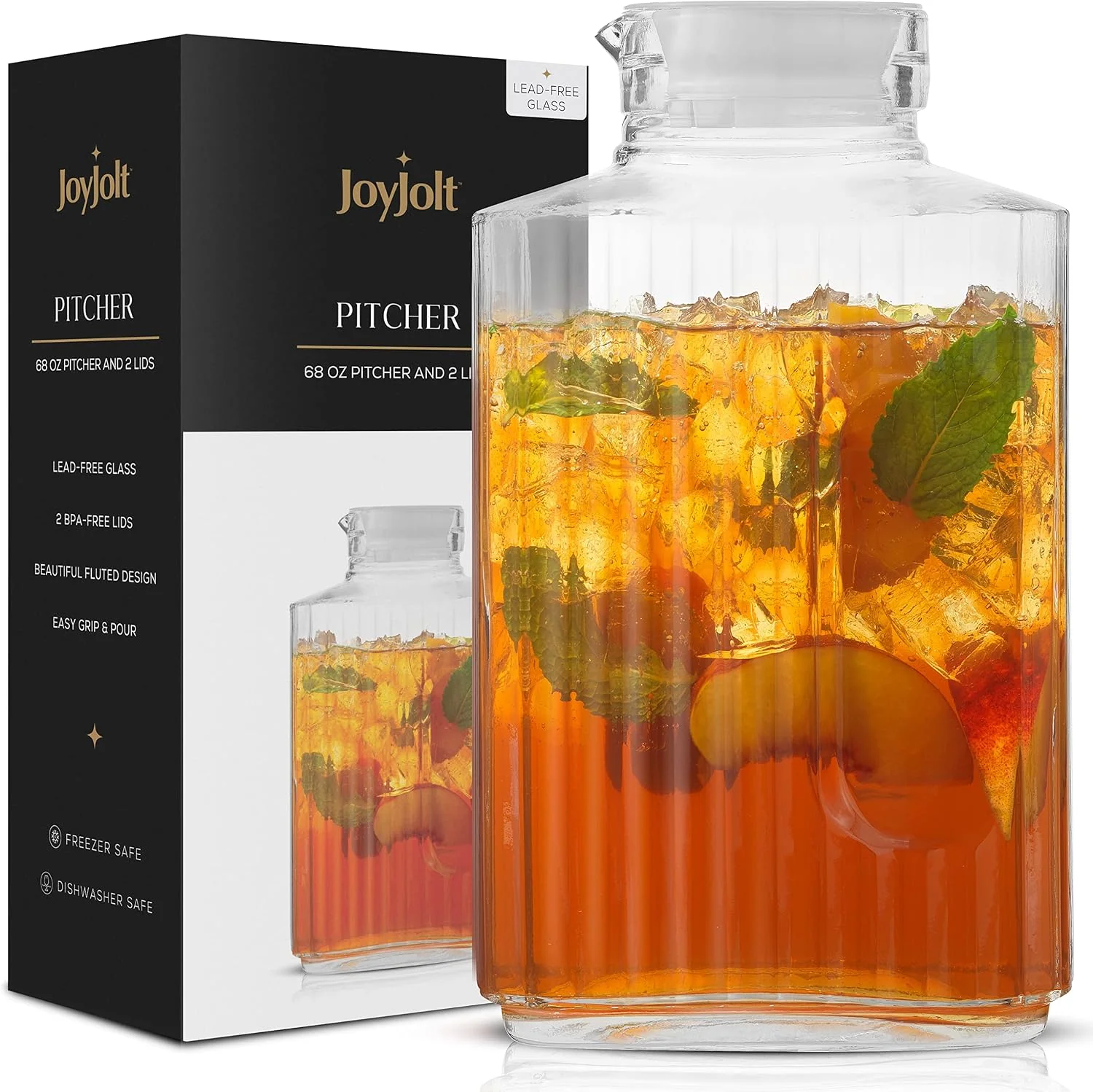 Safe 68oz Glass Pitcher with Lid 2 Lids Rectangle Beverage Serveware and Storage Container for Cold Drinks and Liquids Water Containers 2 Quart Pitcher with Lid for Kool Aid and Lemonade Carefully Designed