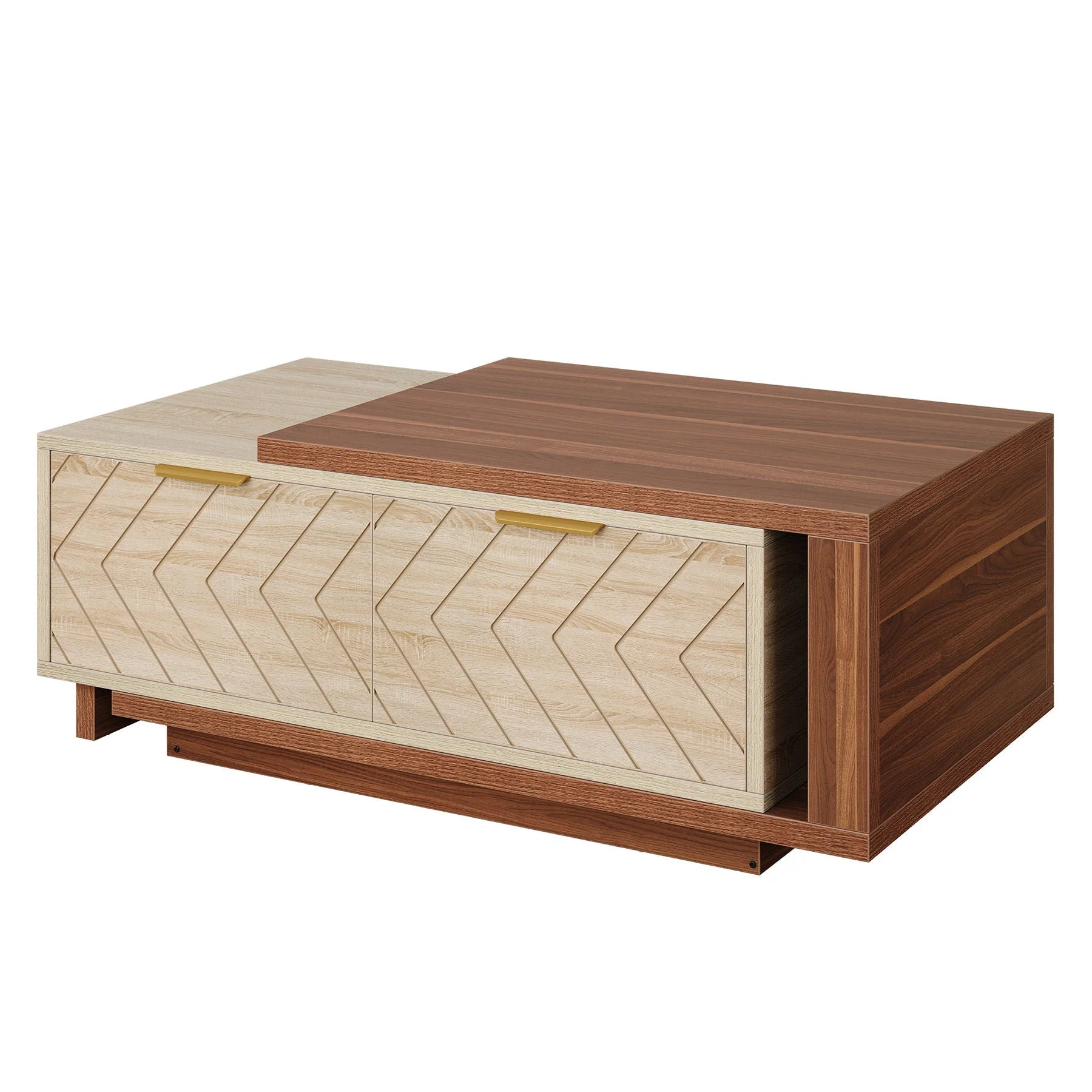High-Quality Extendable Coffee Table With 2 Storage Drawers Dual Tone With Sliding Top Hidden Storage – Walnut Top-Quality
