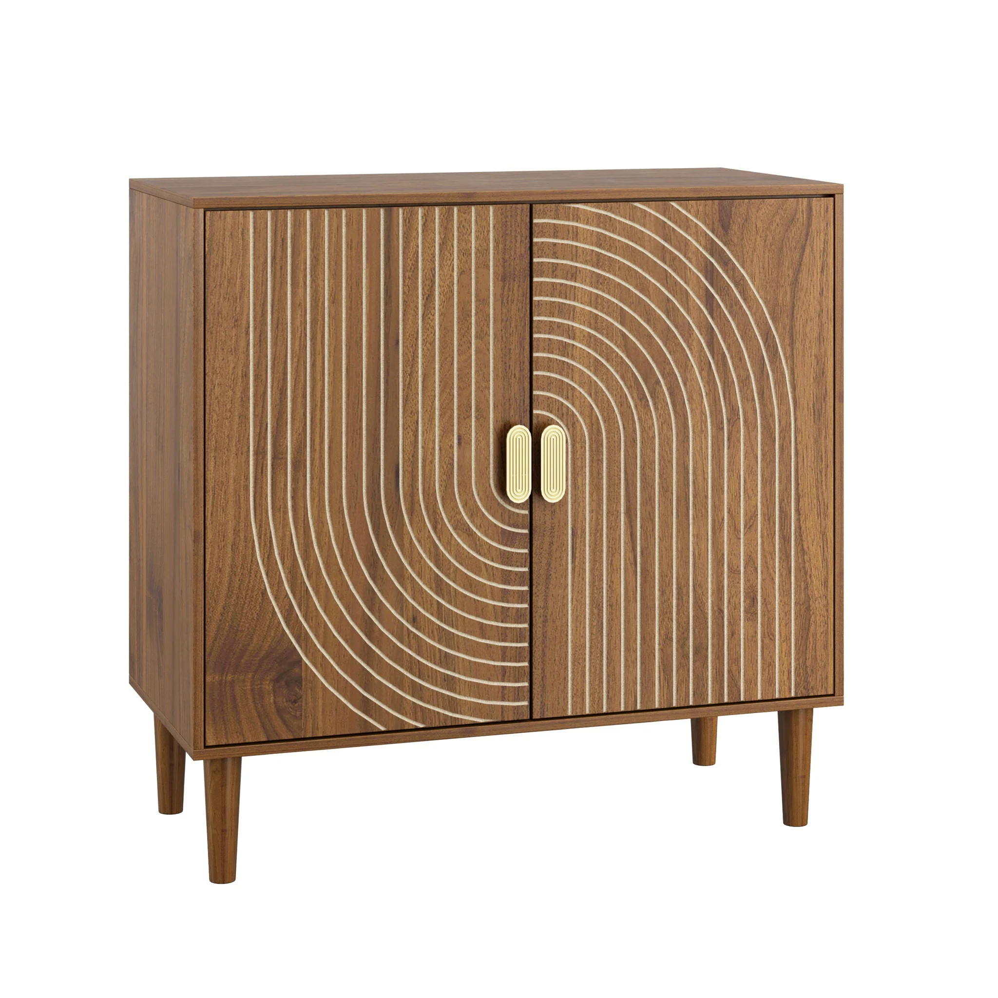 Certified Buffet Cabinet With Line Groove Design Sideboard Buffet Cabinet With Storage Multifunctional Accent Cabinet For Living Room Entryway Hallway Office Kitchen – Brown Classic