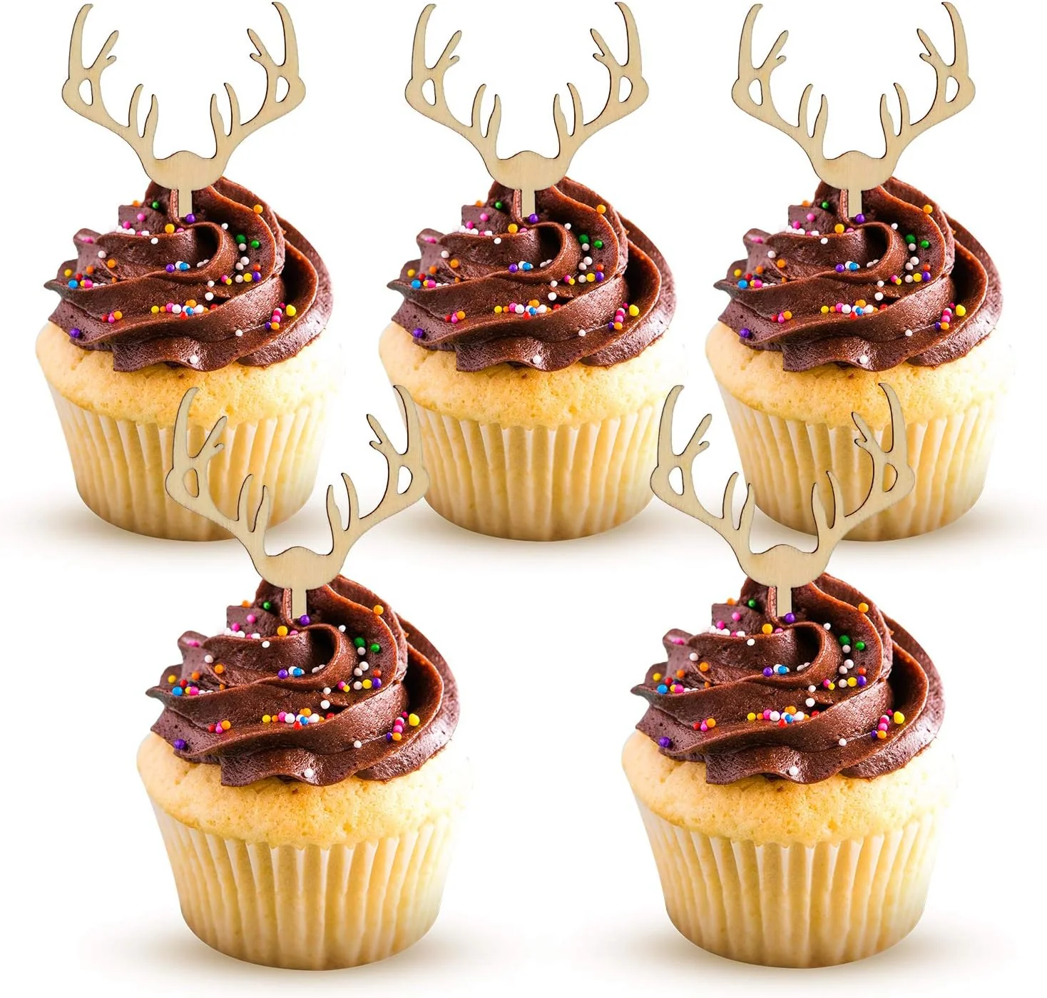 Elite Deer Cupcake Toppers Wooden Baby Shower Woodland Antler Cake Picks Party Decorations Wedding Hunting Boho Rustic Country Birthday Party Supplies Set Premium Material