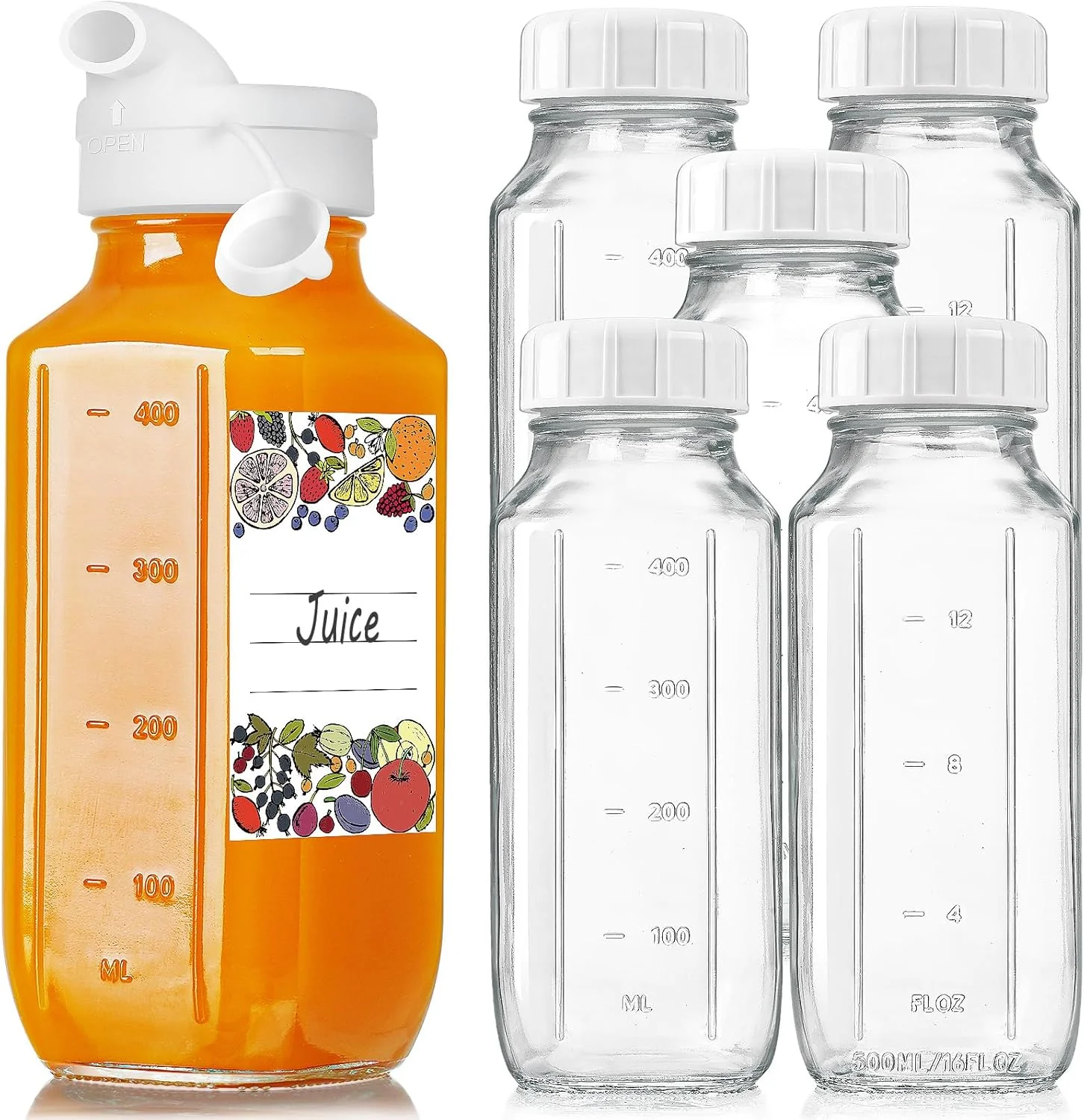Safe Glass Juice Bottles 16oz Airtight Reusable Drinking Jars Functional
