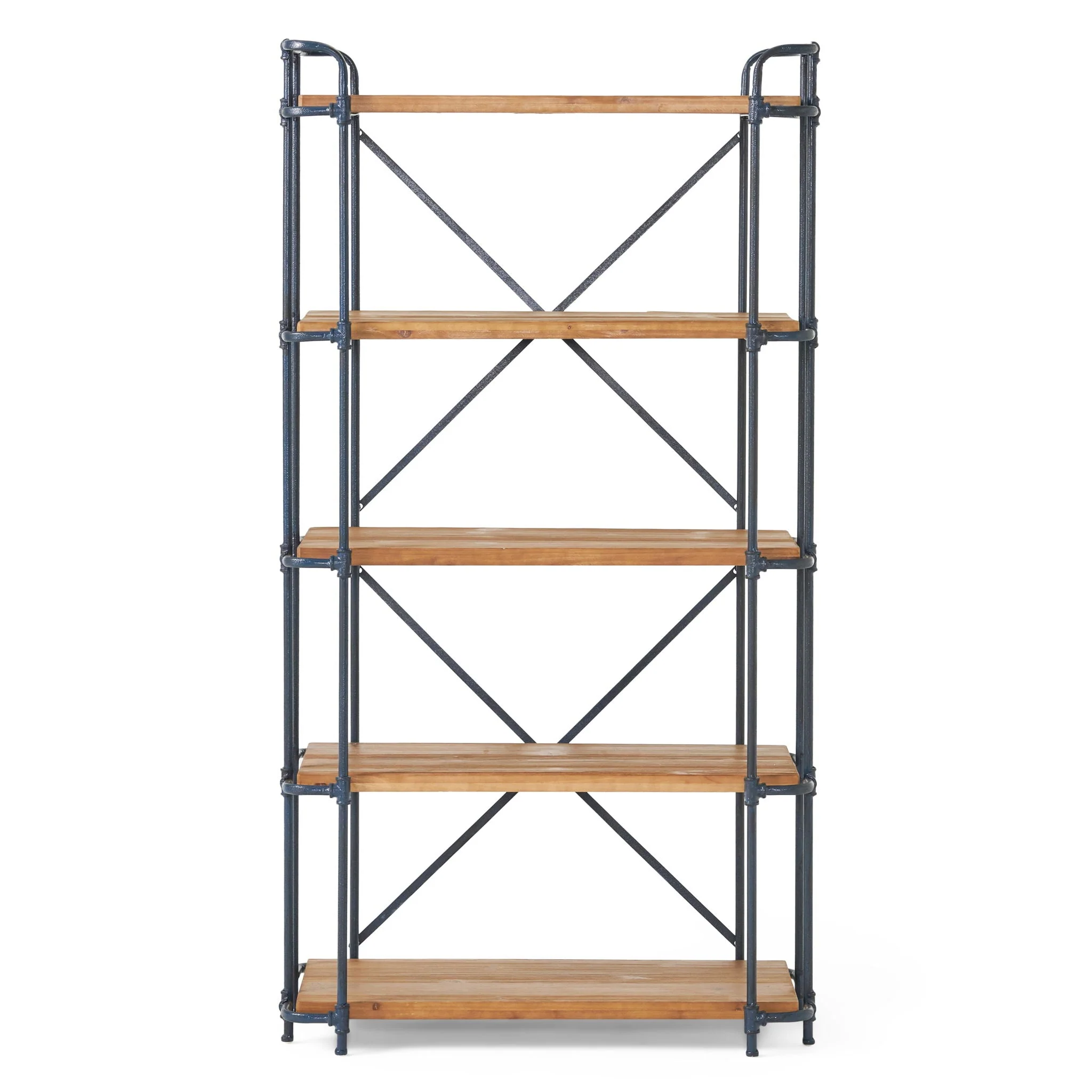 Versatile Yorktown Industrial 5 Shelf Bookcase with Metal Pipework and Solid Fir – Natural Responsible